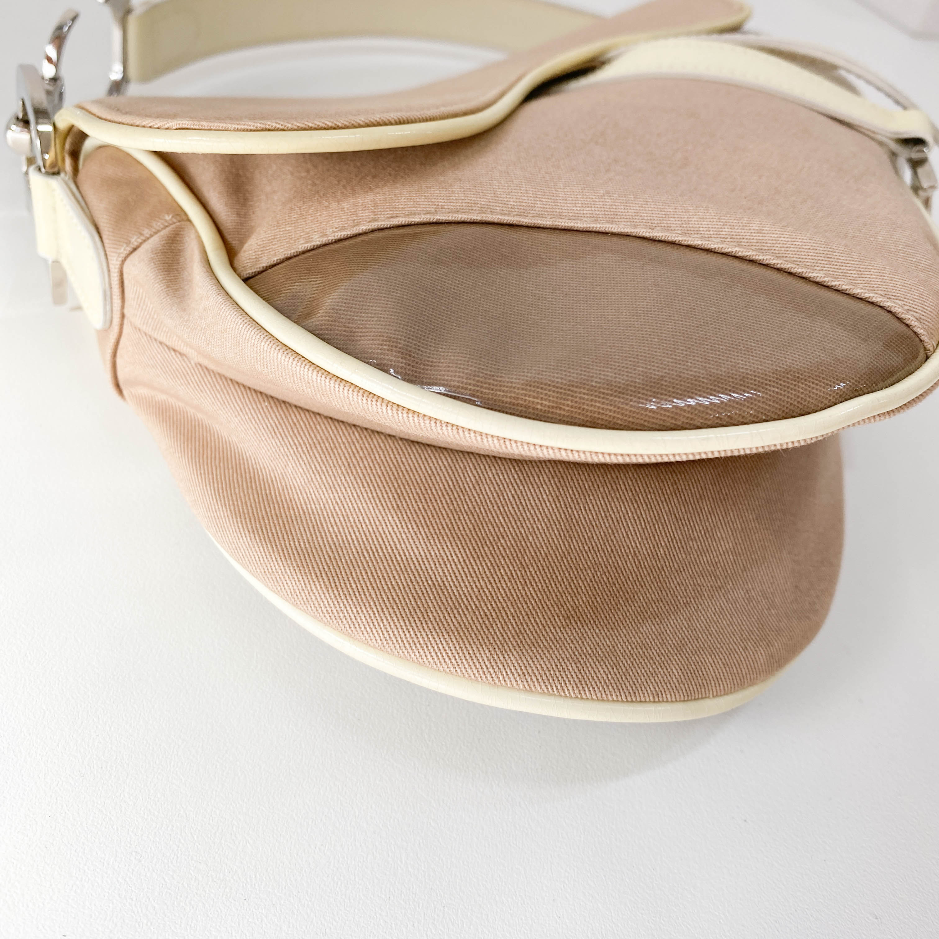 Pink Cotton Canvas Saddle Shoulder Bag