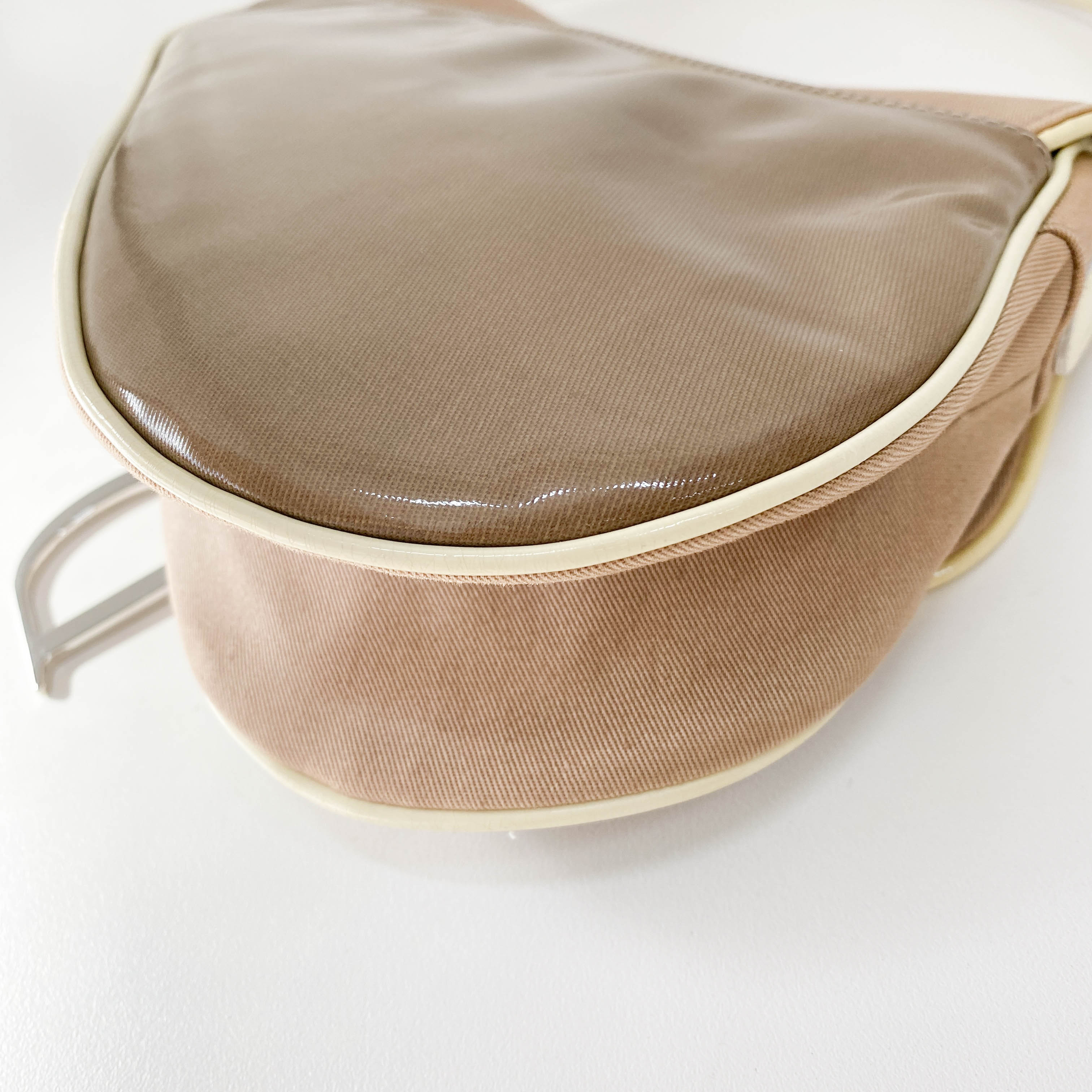 Pink Cotton Canvas Saddle Shoulder Bag