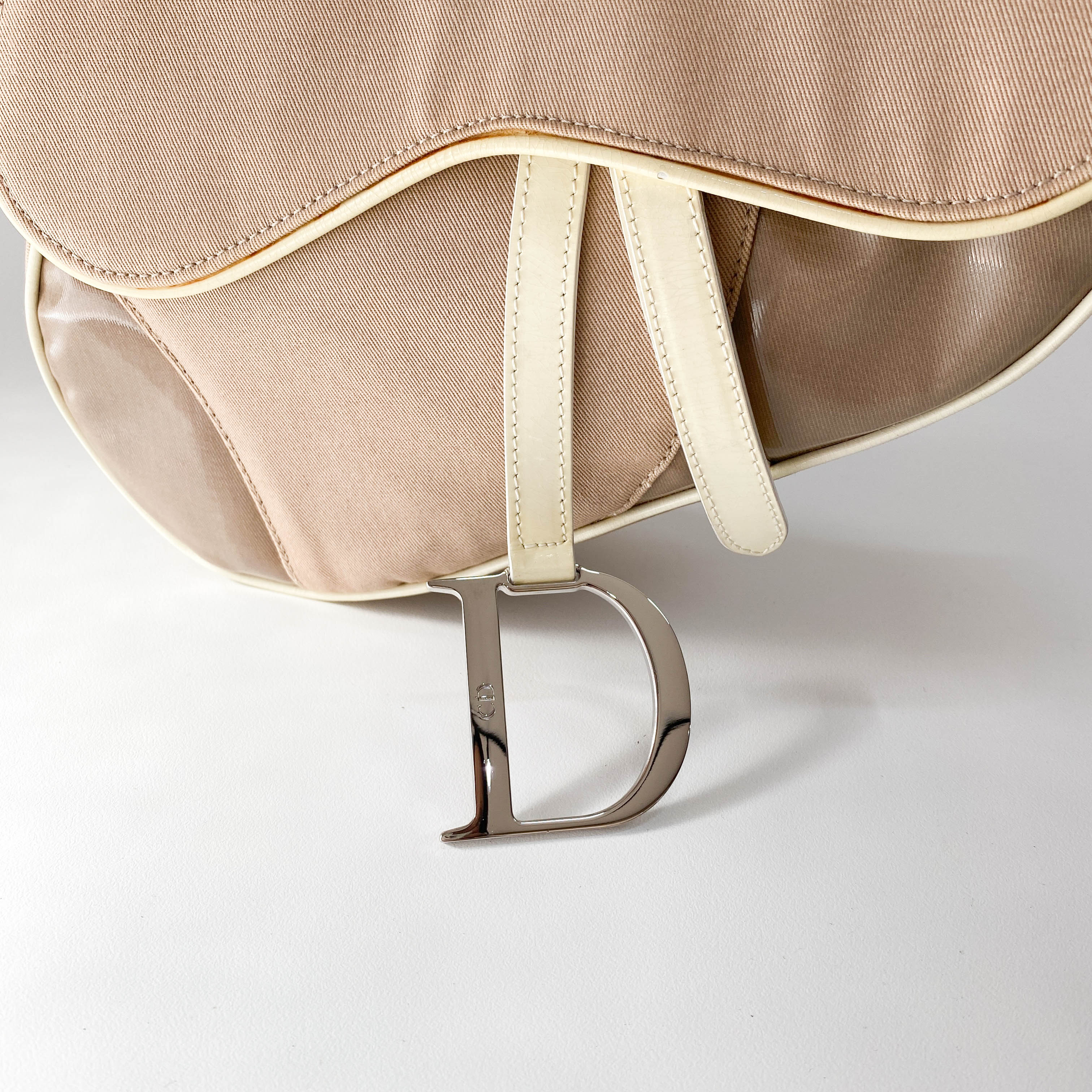 Pink Cotton Canvas Saddle Shoulder Bag
