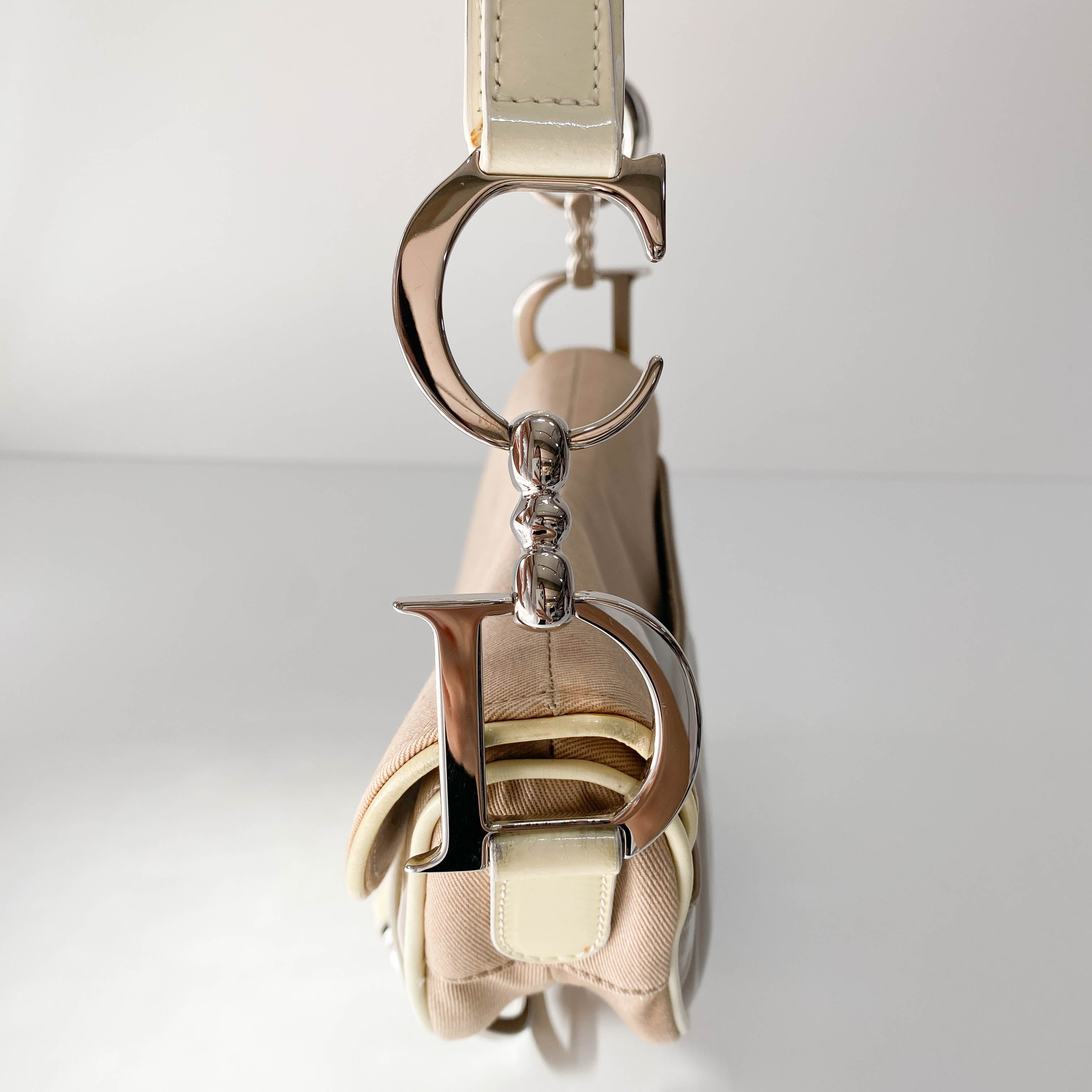 Pink Cotton Canvas Saddle Shoulder Bag