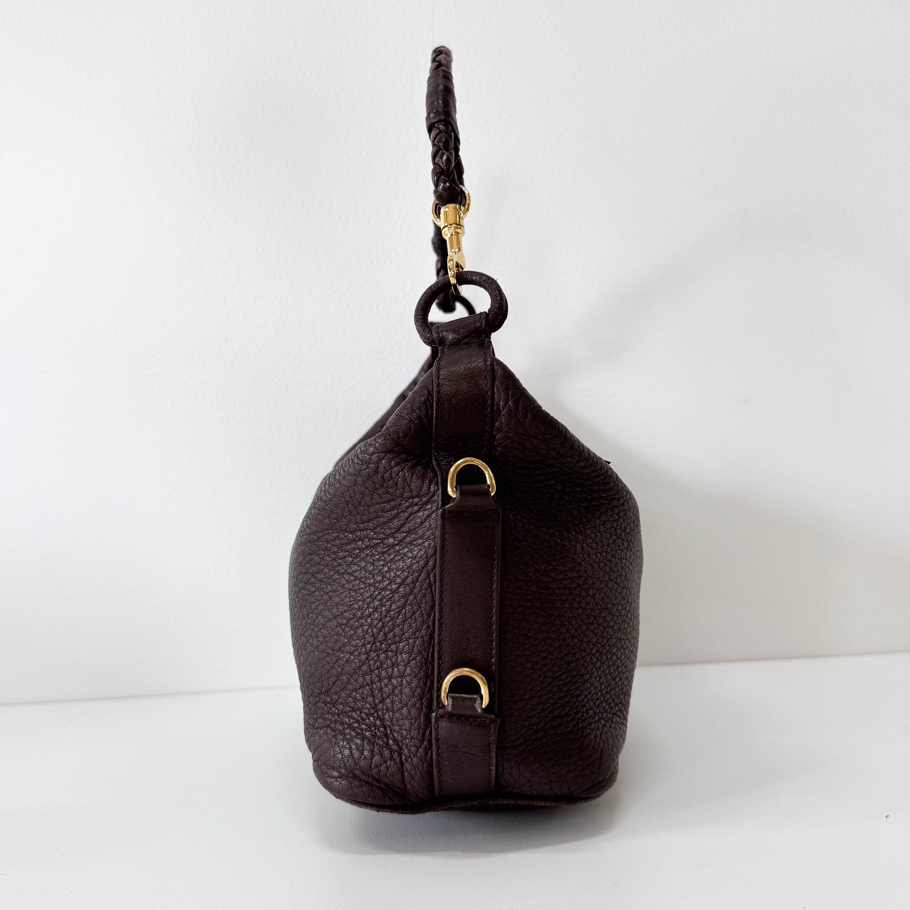 Intrecciato Brown Mini Leather Shoulder Bag