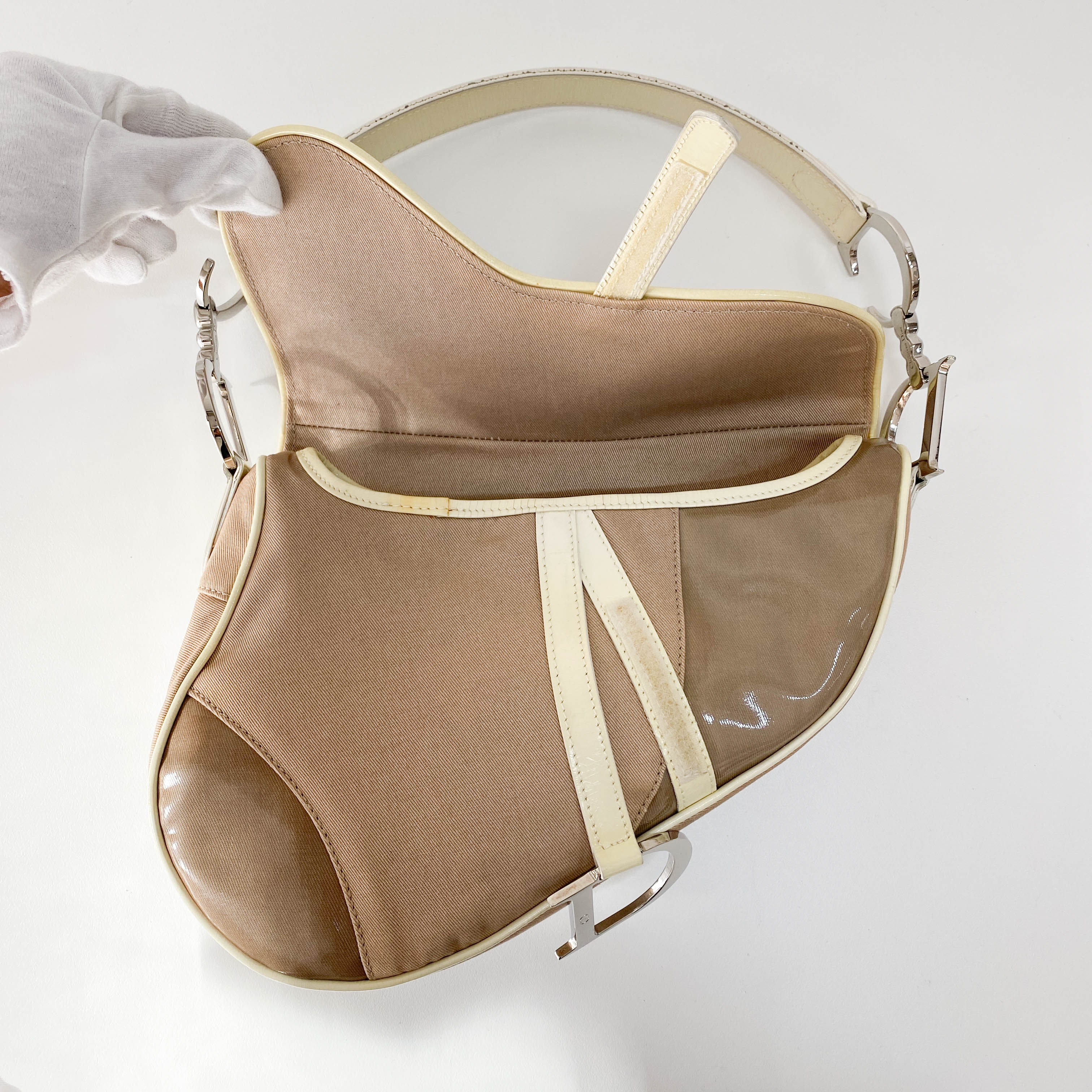 Pink Cotton Canvas Saddle Shoulder Bag