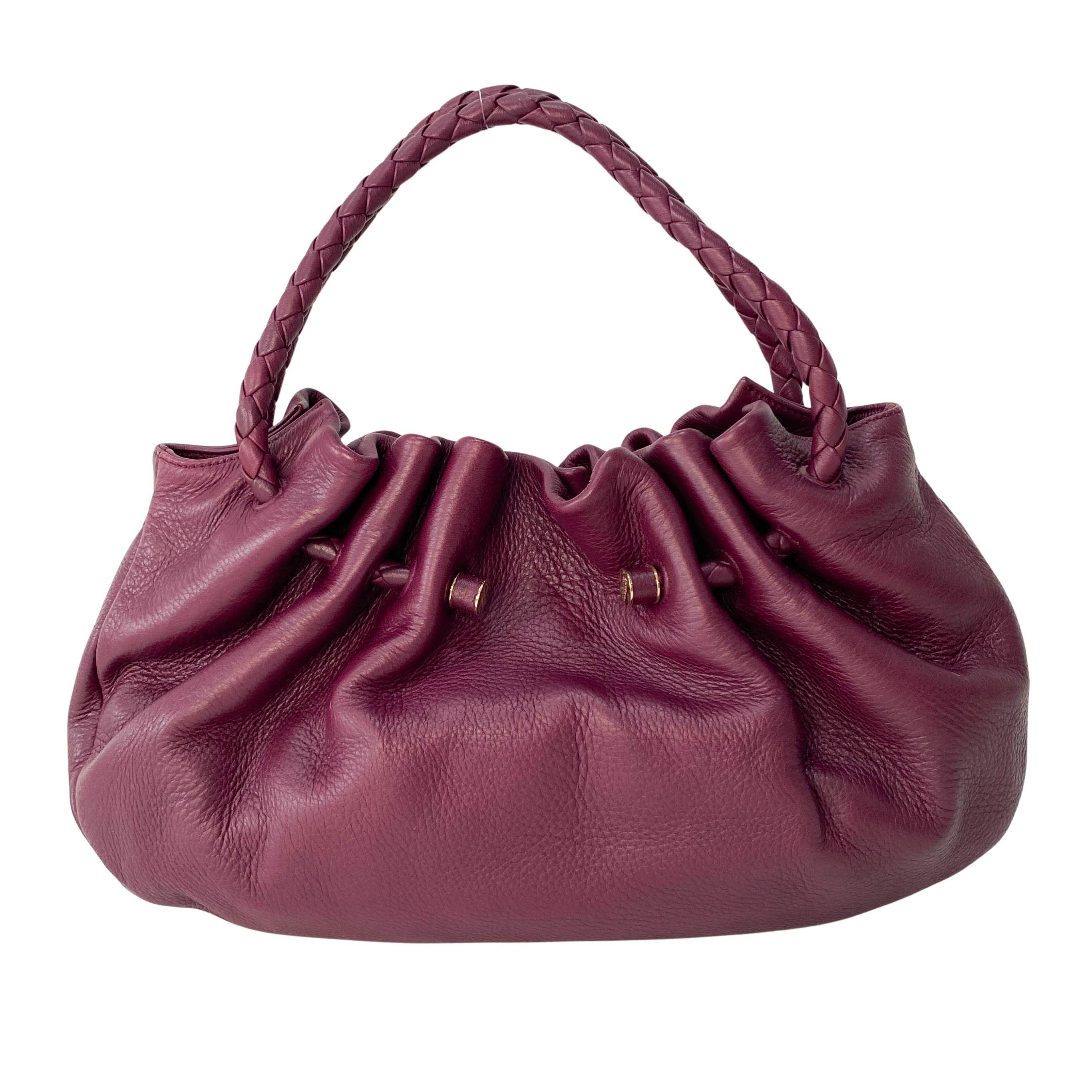 Braided Handle Burgundy Leather Bag