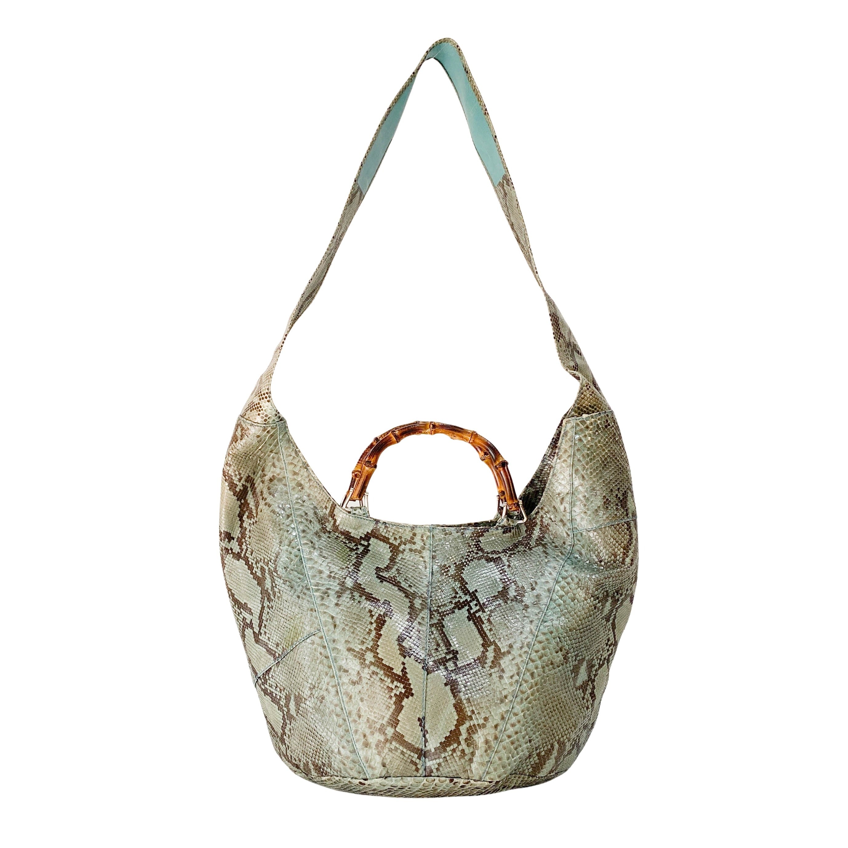 Bamboo Blue Python Embossed Leather Two Way Bag
