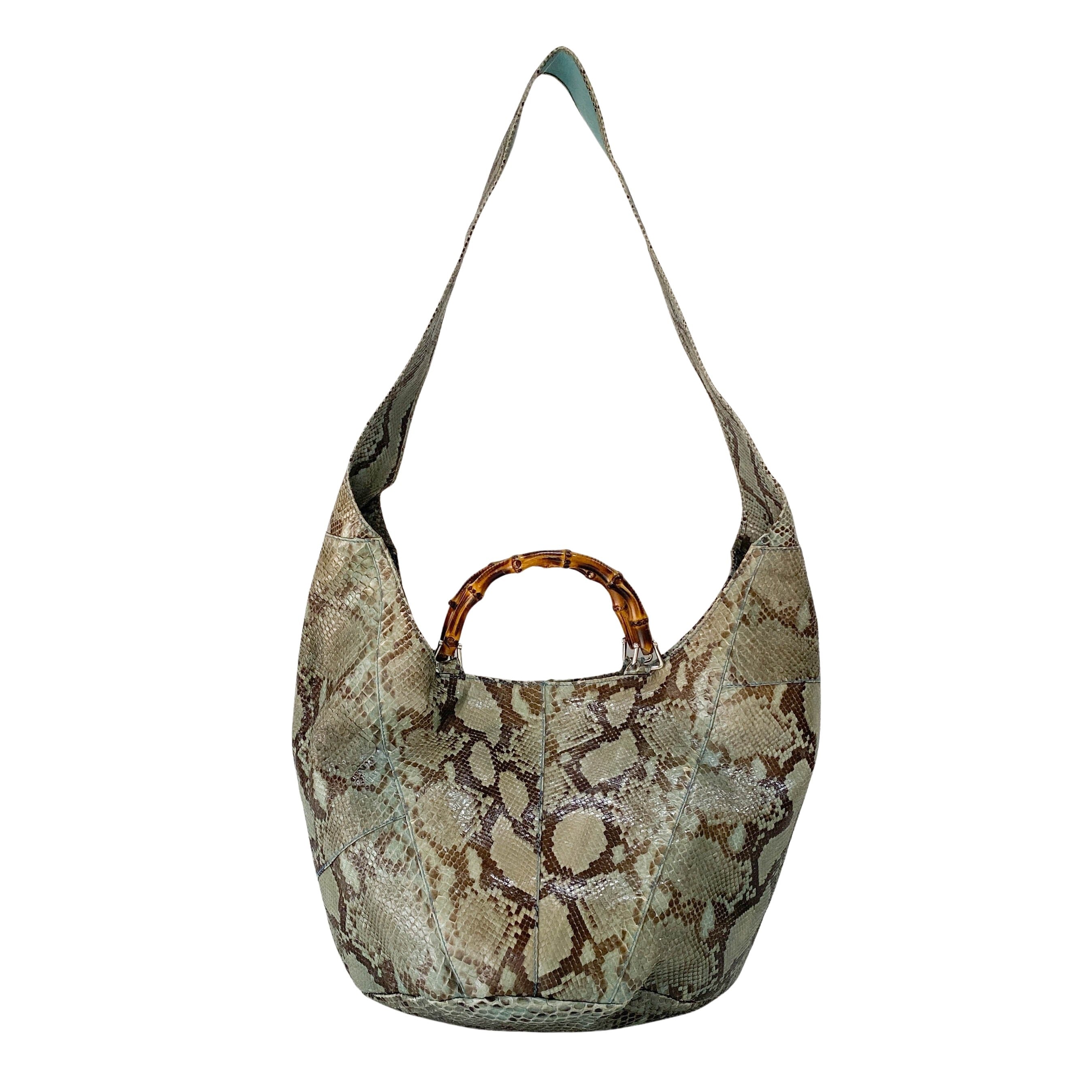 Bamboo Blue Python Embossed Leather Two Way Bag