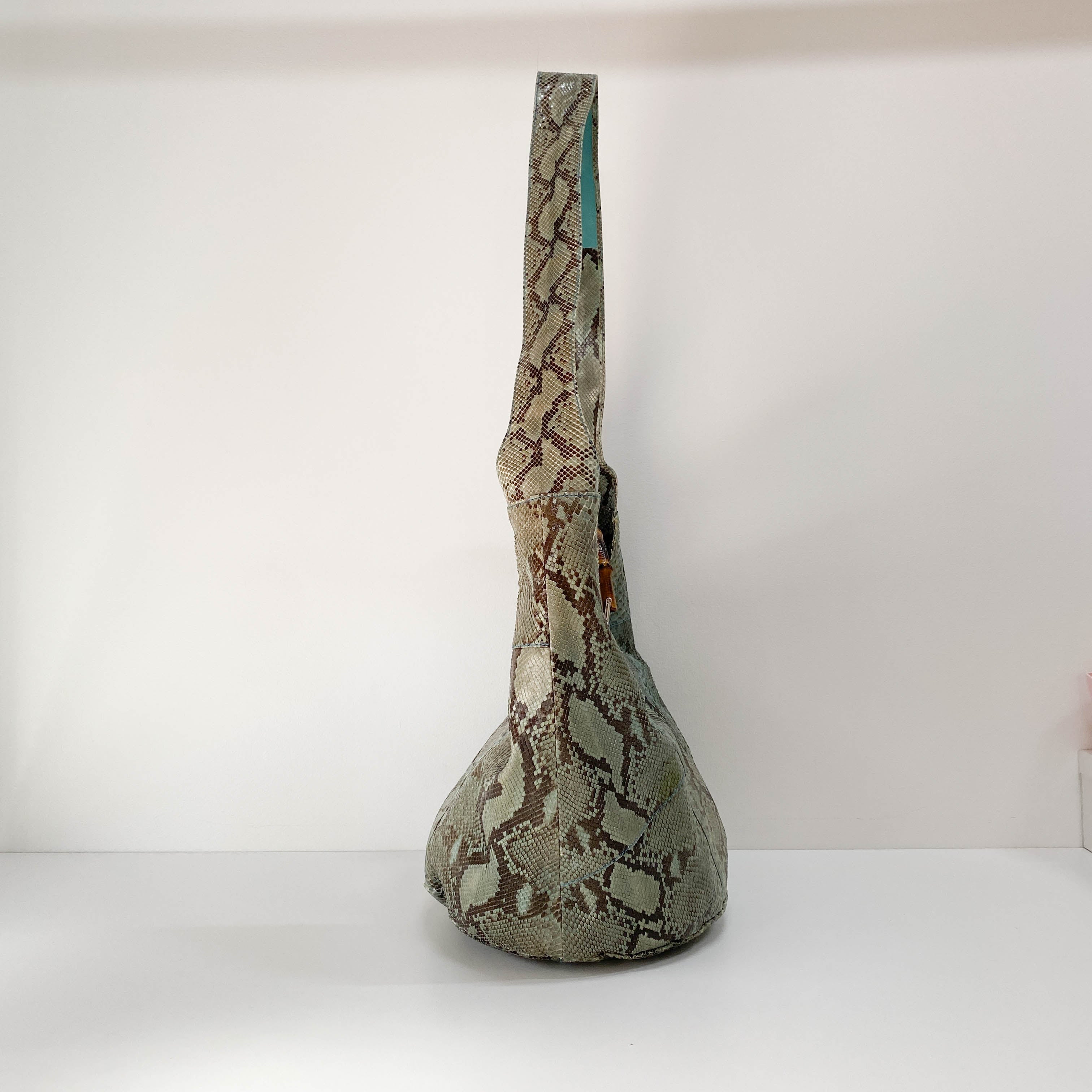 Bamboo Blue Python Embossed Leather Two Way Bag