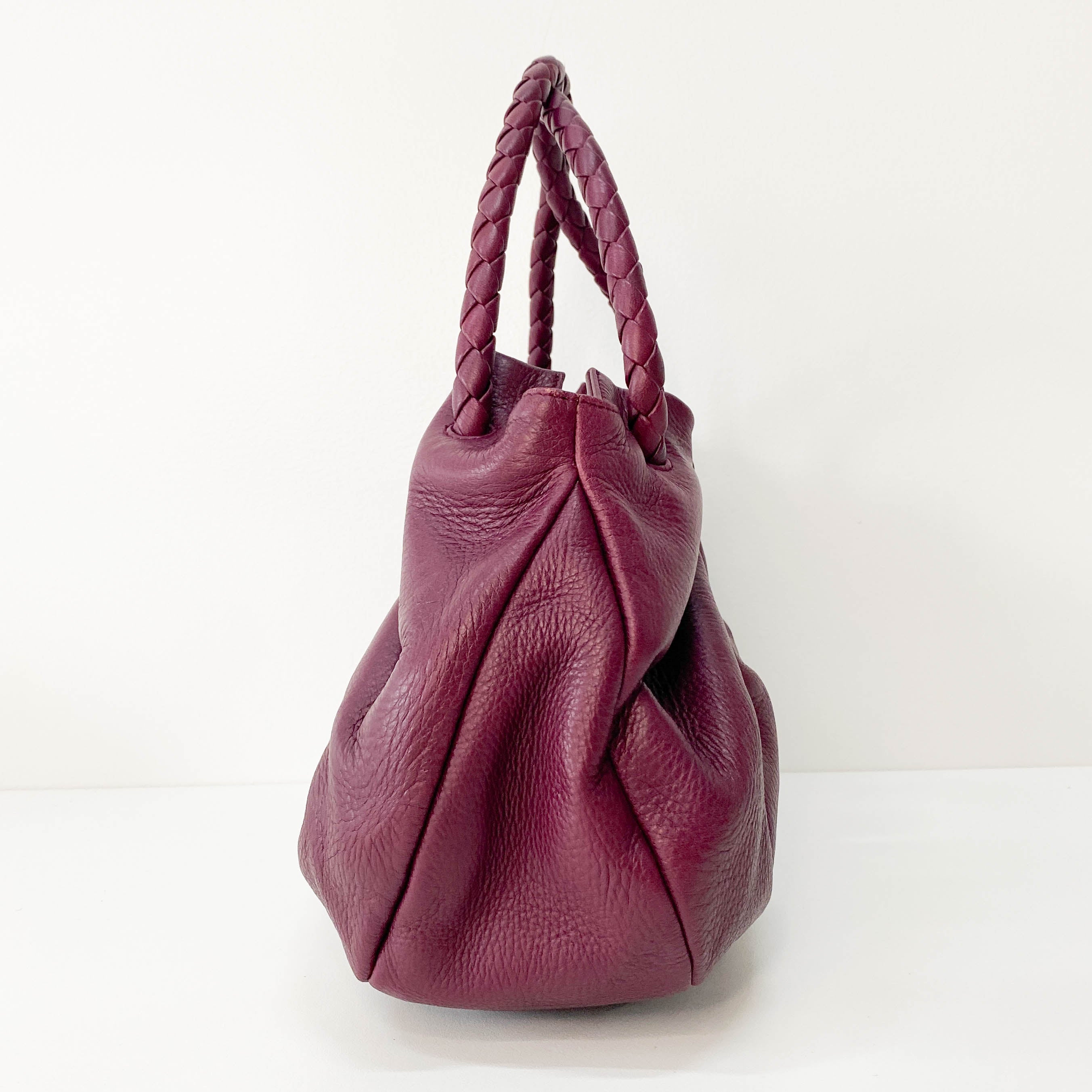 Braided Handle Burgundy Leather Bag