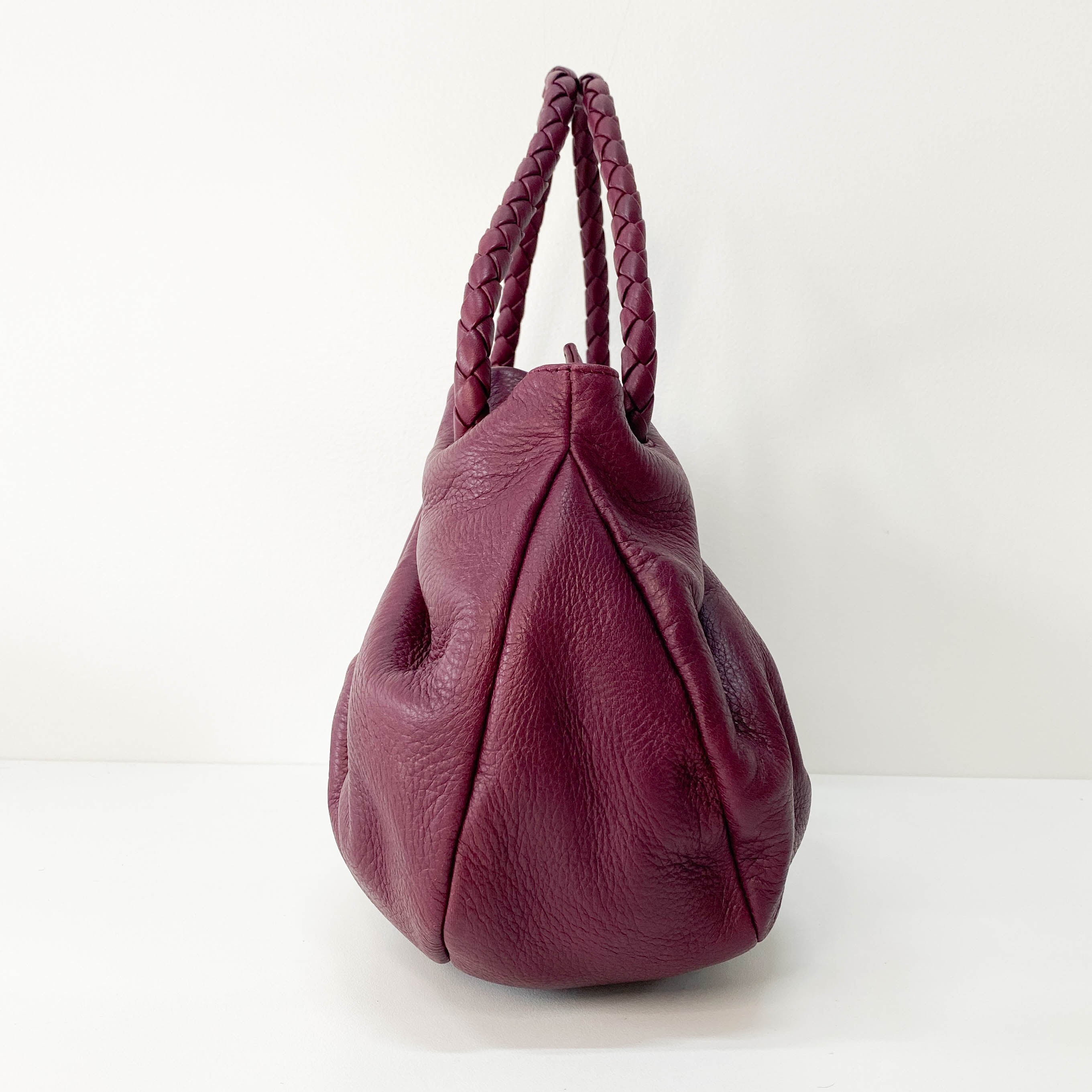 Braided Handle Burgundy Leather Bag