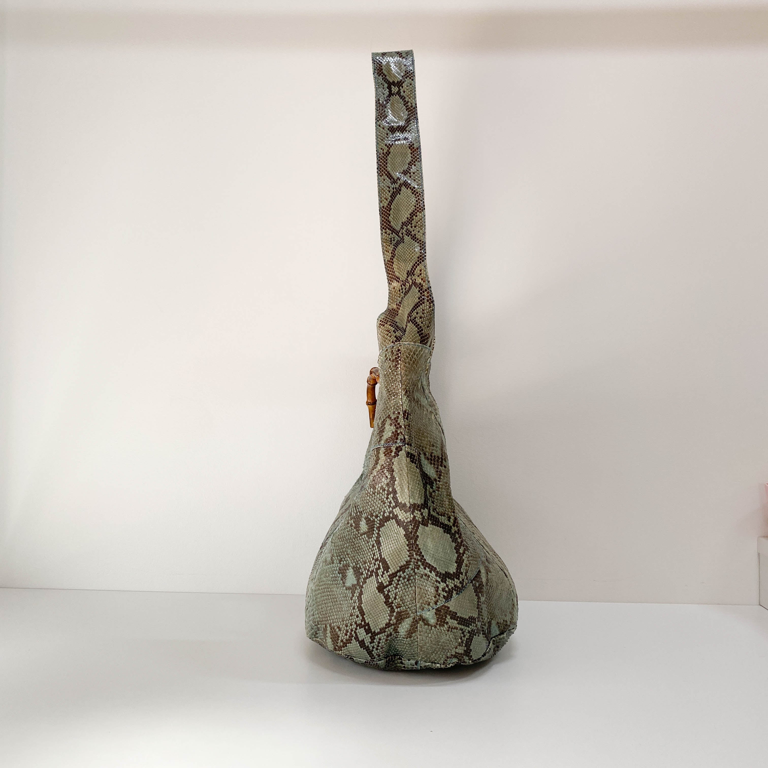 Bamboo Blue Python Embossed Leather Two Way Bag