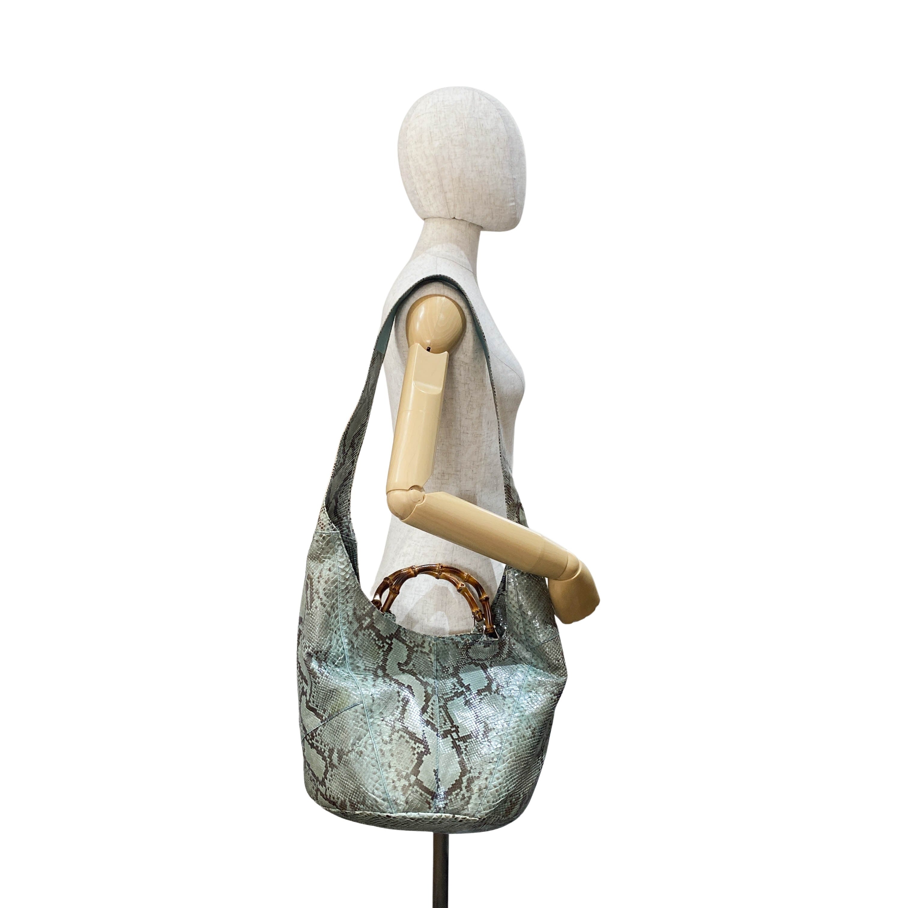 Bamboo Blue Python Embossed Leather Two Way Bag