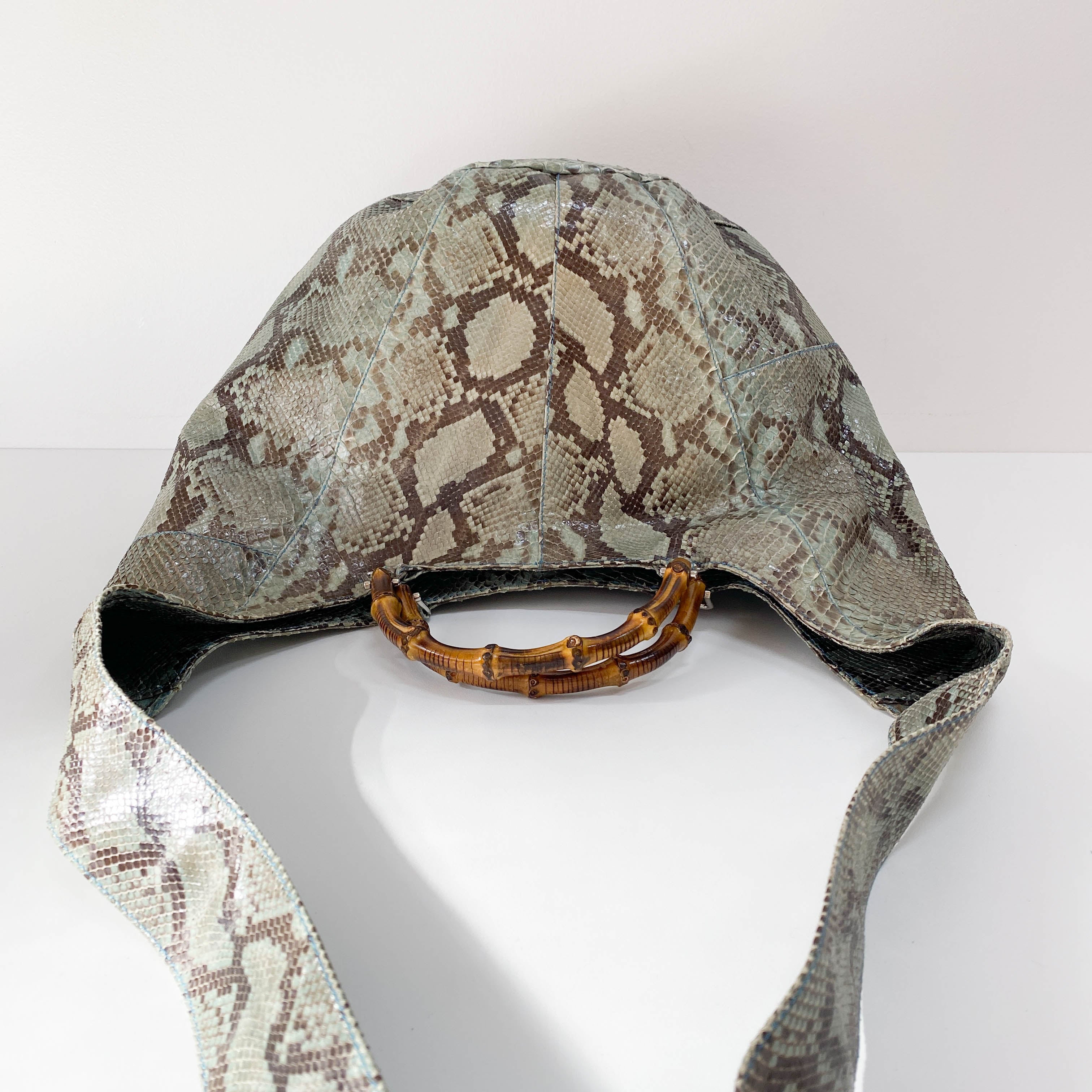 Bamboo Blue Python Embossed Leather Two Way Bag