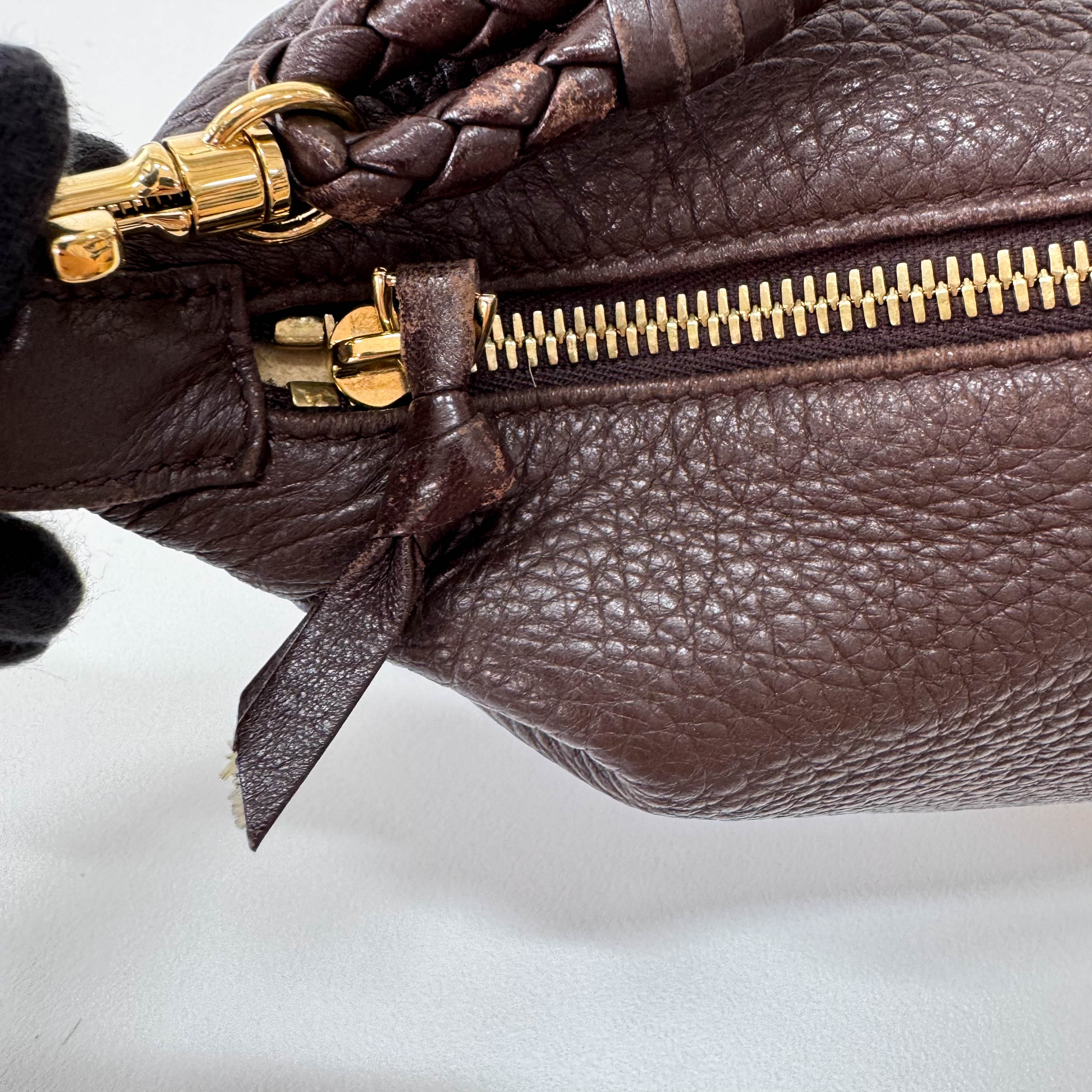 Intrecciato Brown Mini Leather Shoulder Bag