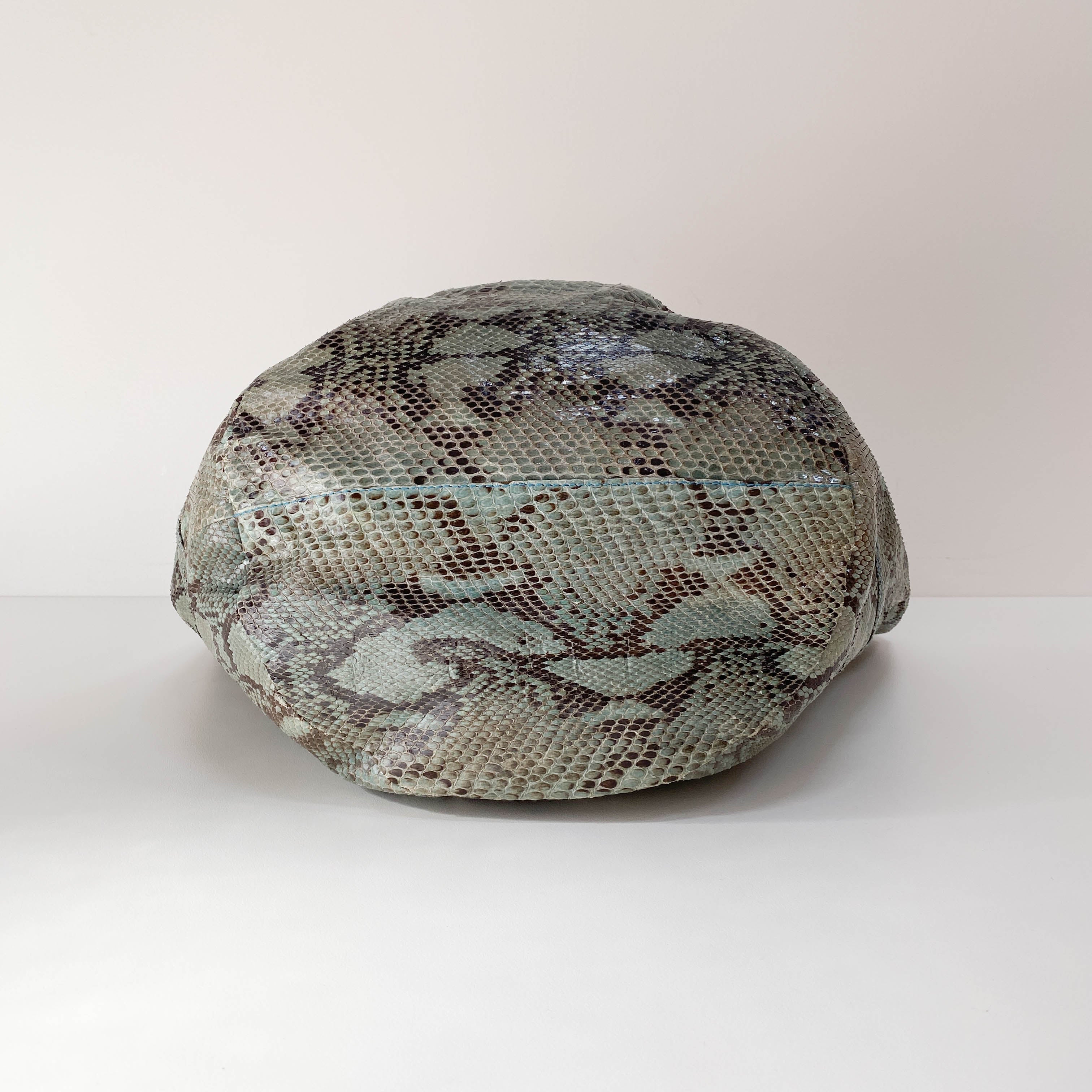 Bamboo Blue Python Embossed Leather Two Way Bag