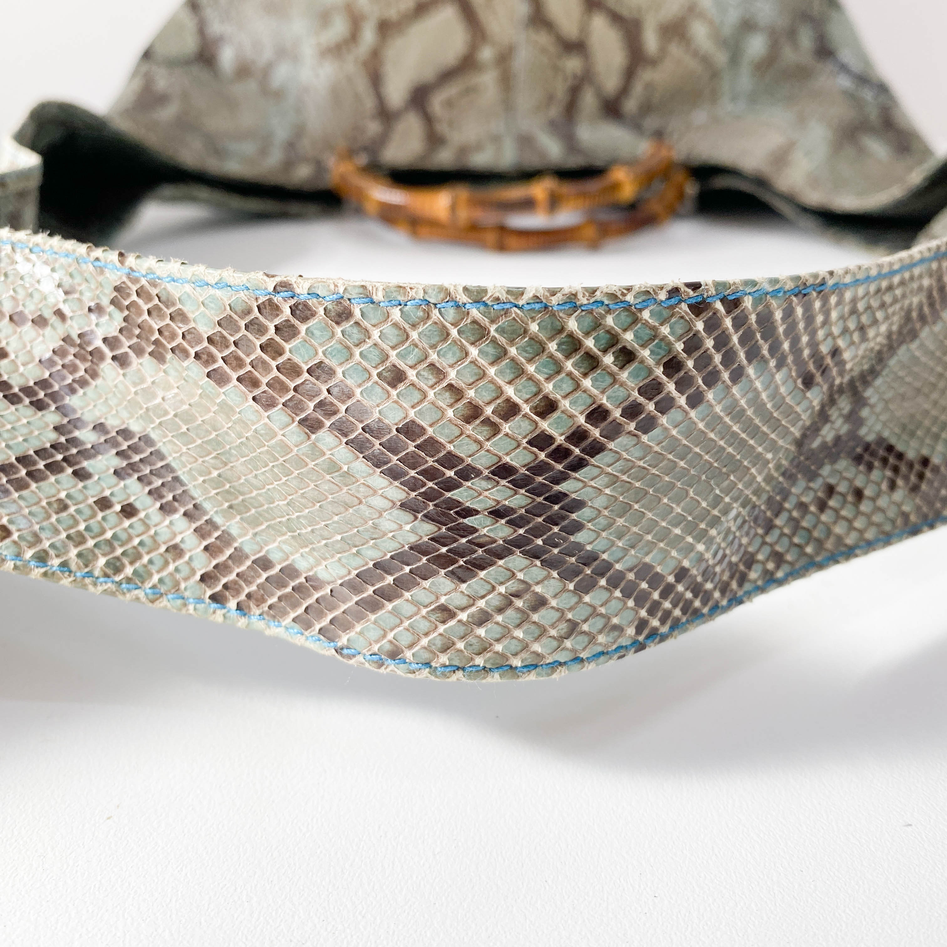 Bamboo Blue Python Embossed Leather Two Way Bag