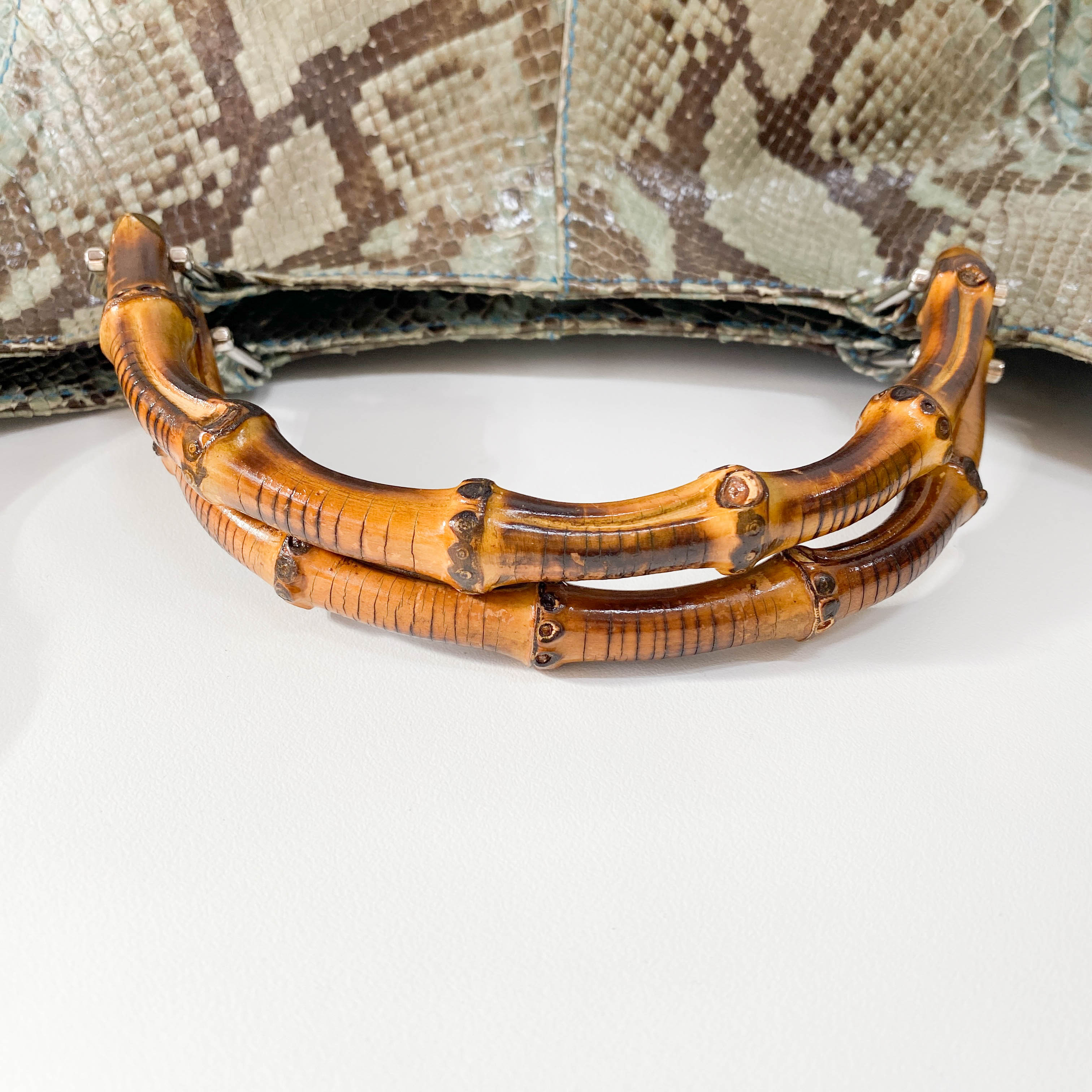 Bamboo Blue Python Embossed Leather Two Way Bag