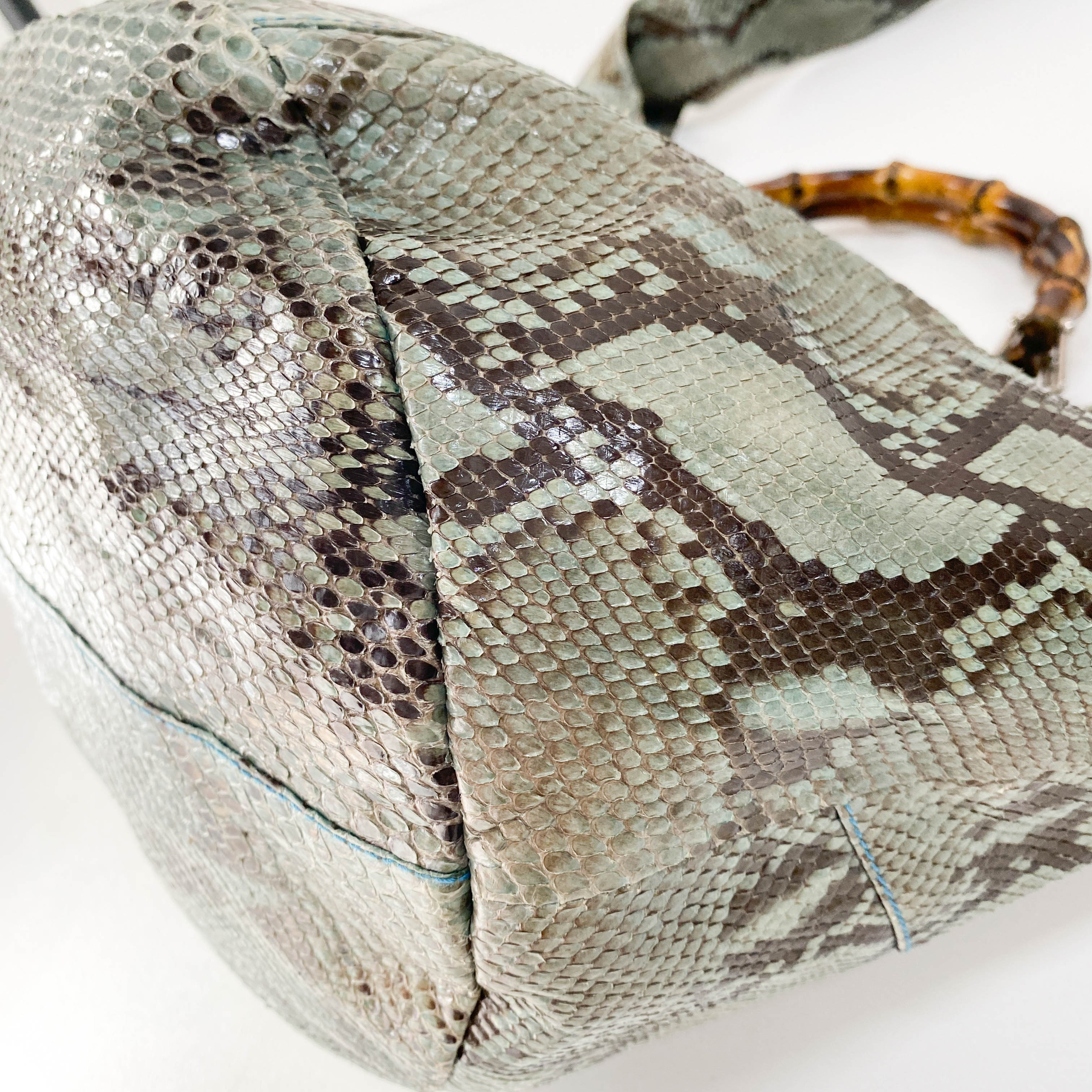 Bamboo Blue Python Embossed Leather Two Way Bag