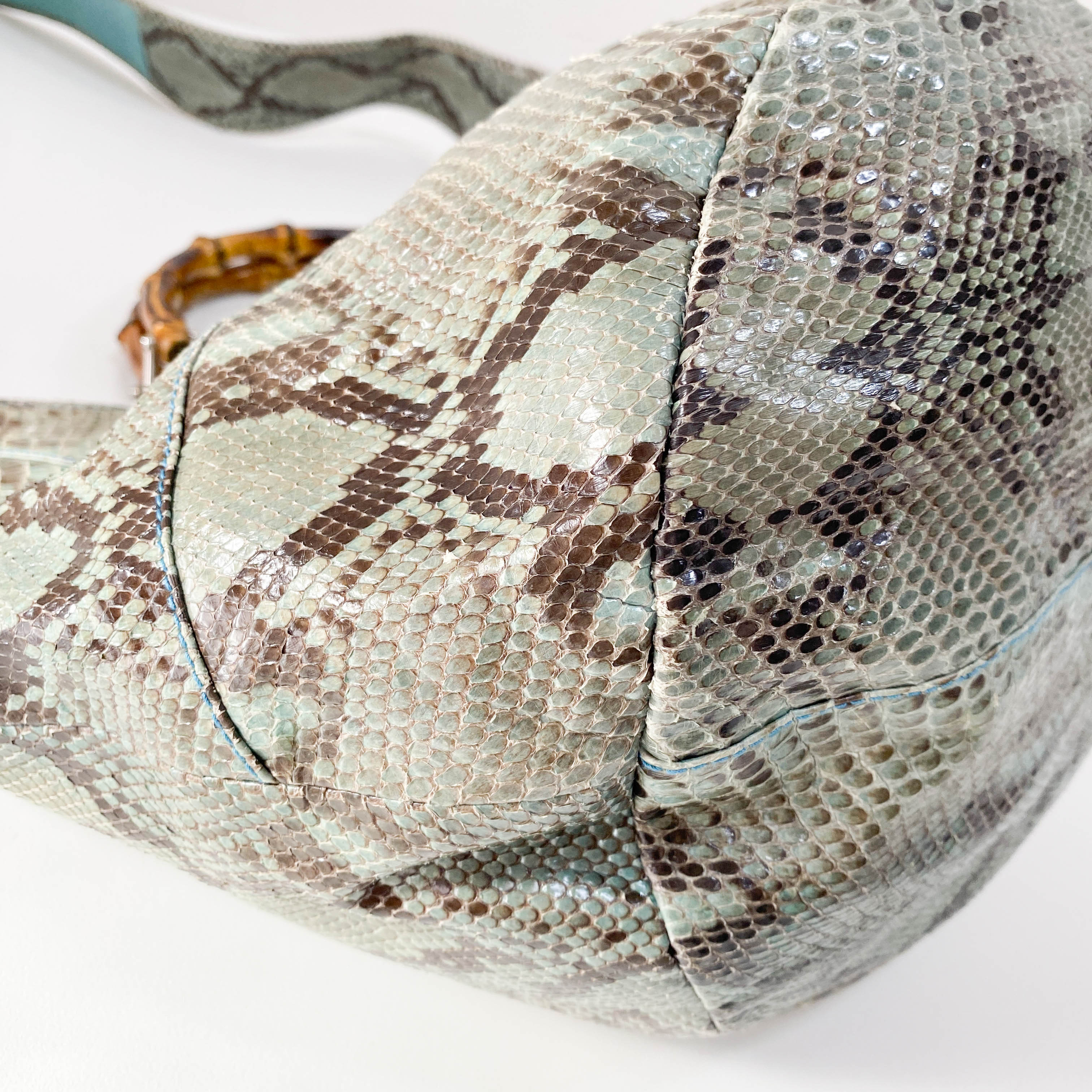 Bamboo Blue Python Embossed Leather Two Way Bag