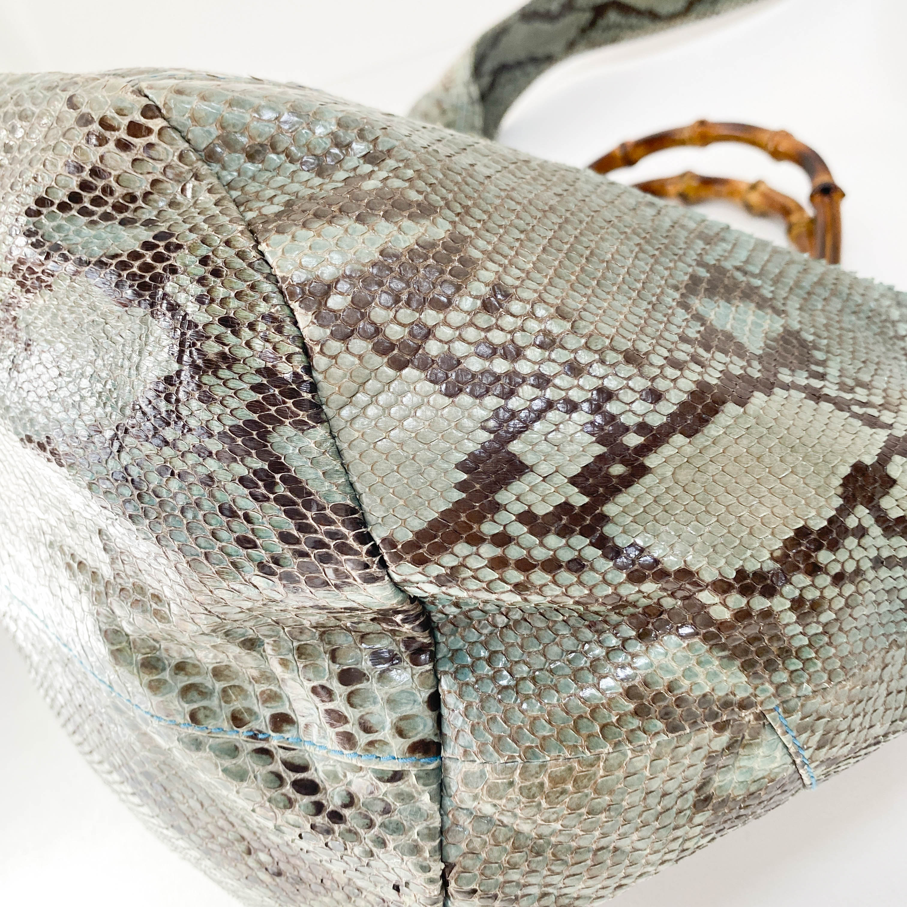 Bamboo Blue Python Embossed Leather Two Way Bag