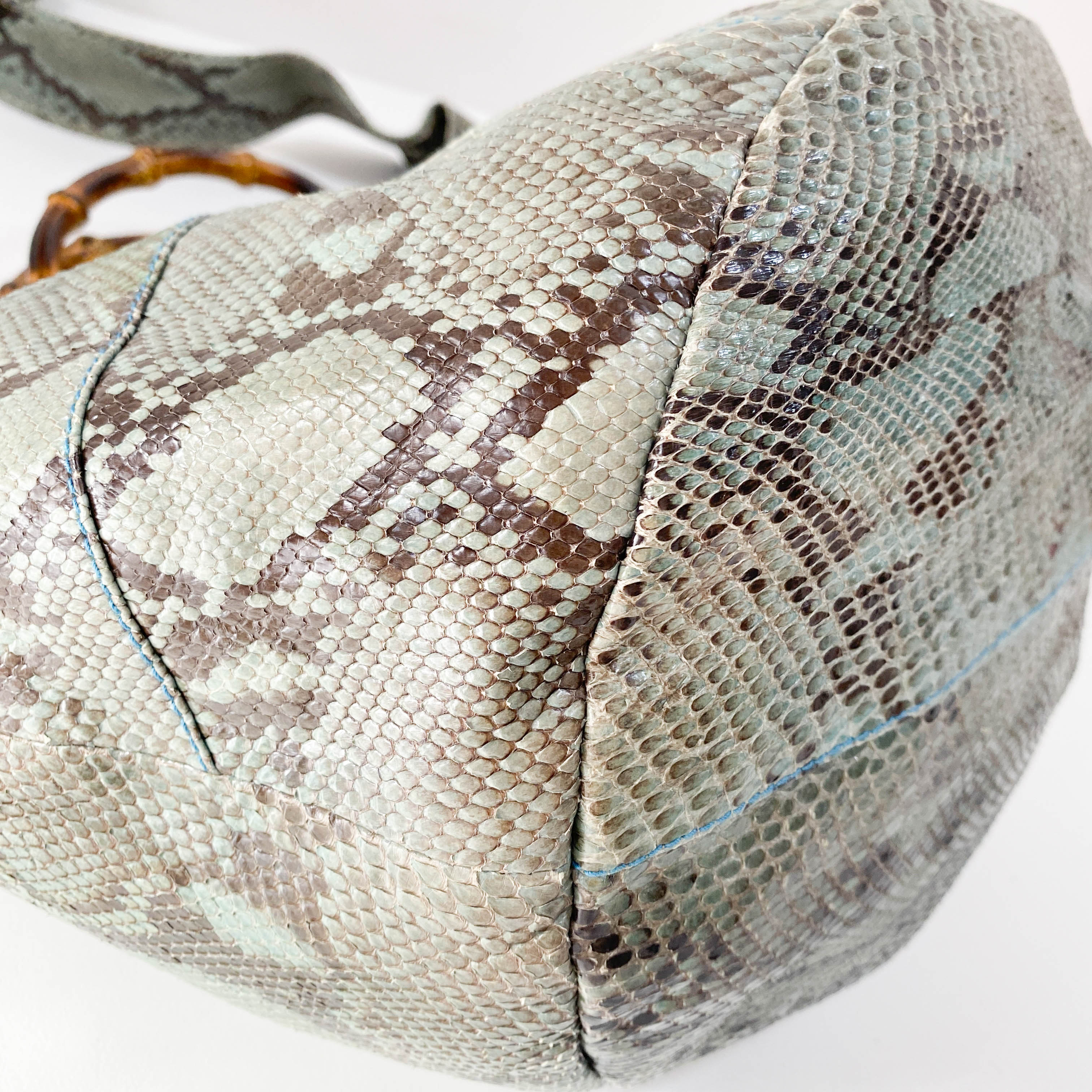 Bamboo Blue Python Embossed Leather Two Way Bag