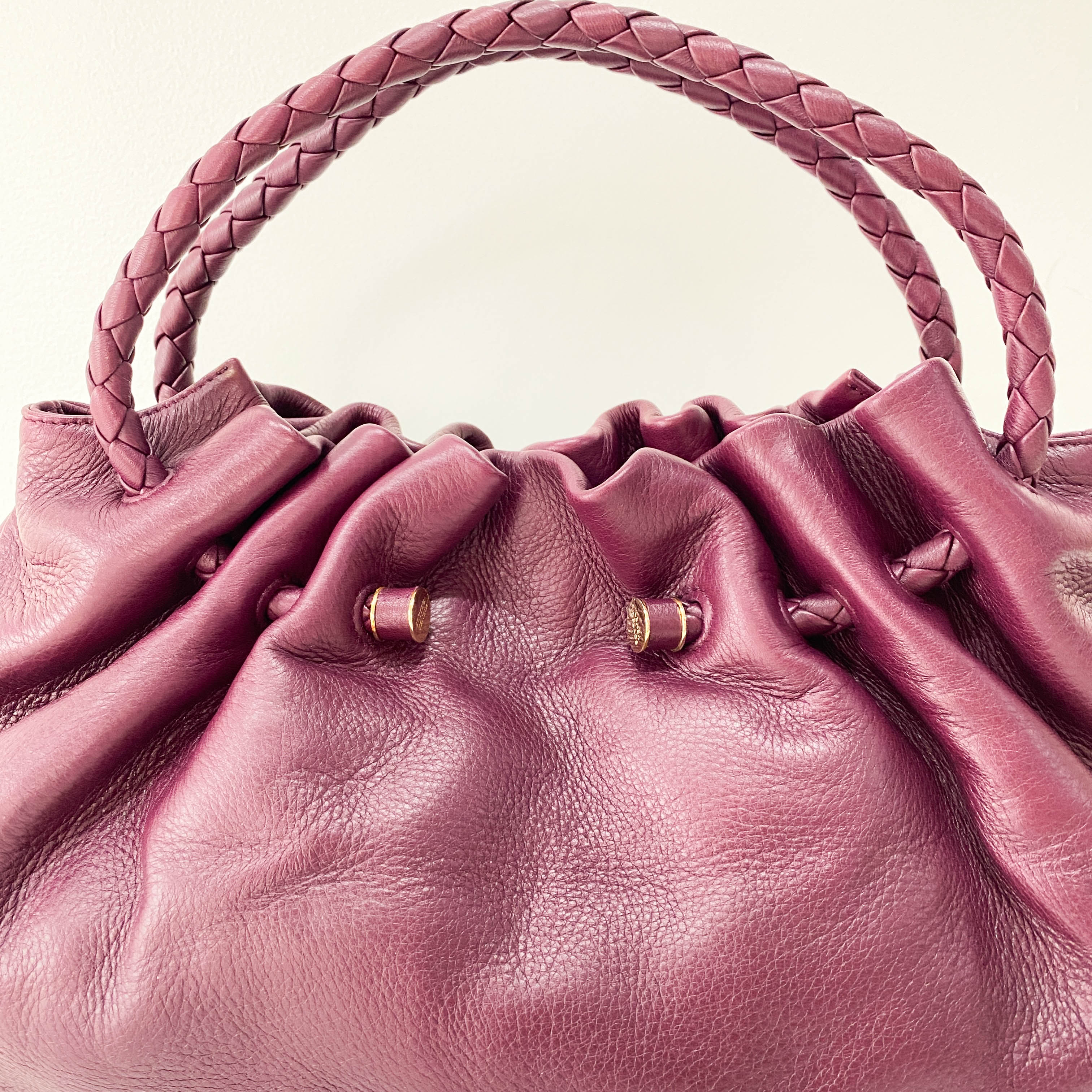 Braided Handle Burgundy Leather Bag