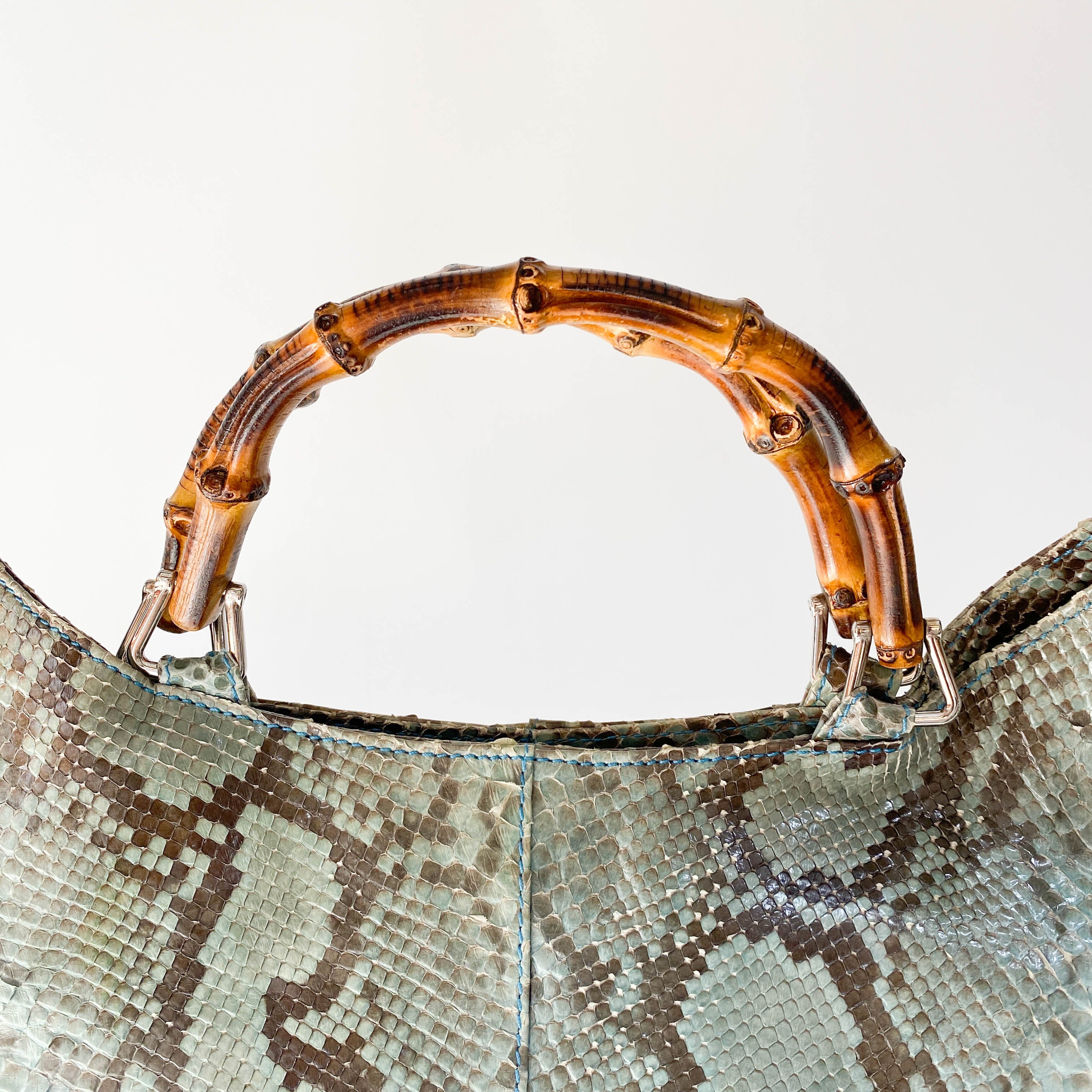Bamboo Blue Python Embossed Leather Two Way Bag