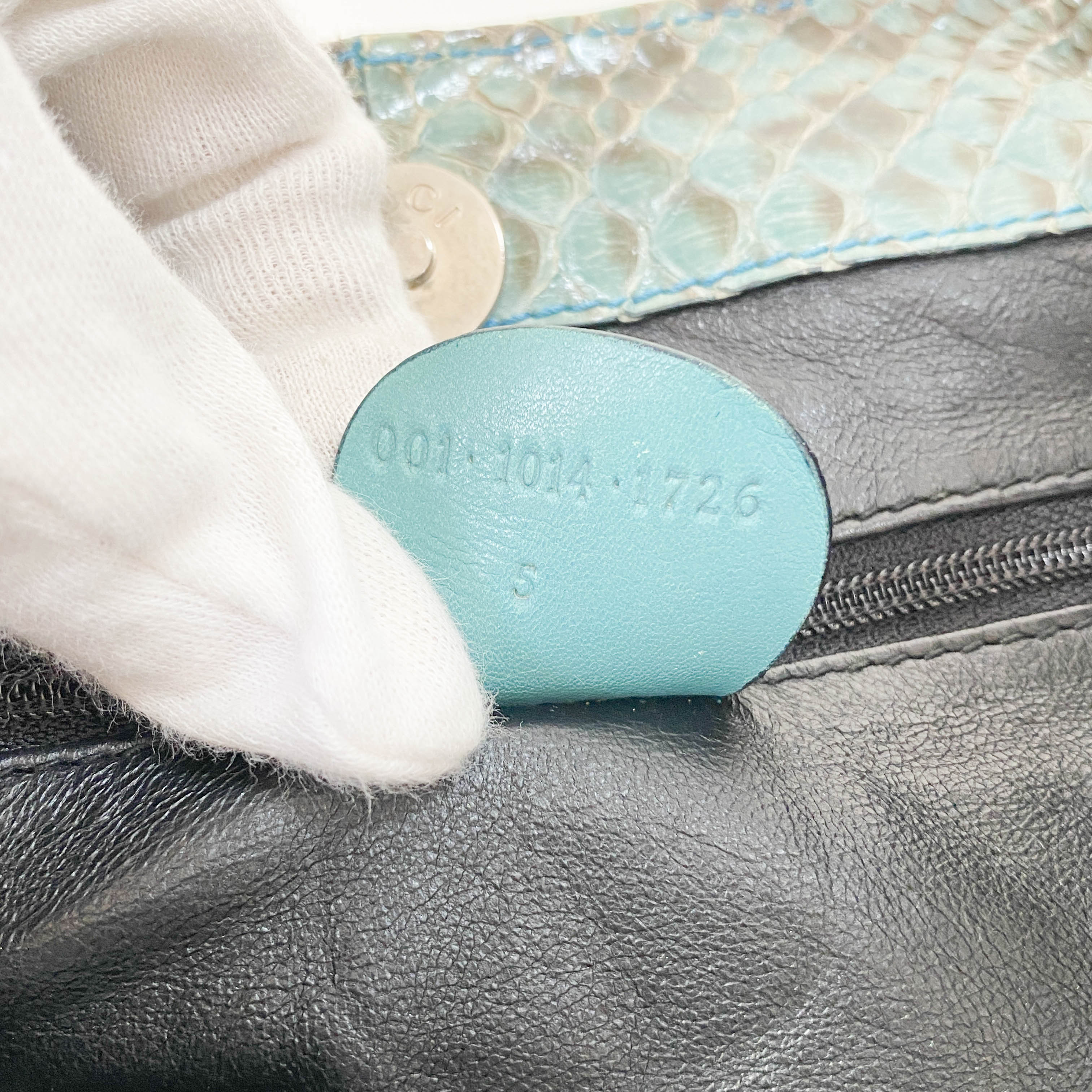 Bamboo Blue Python Embossed Leather Two Way Bag