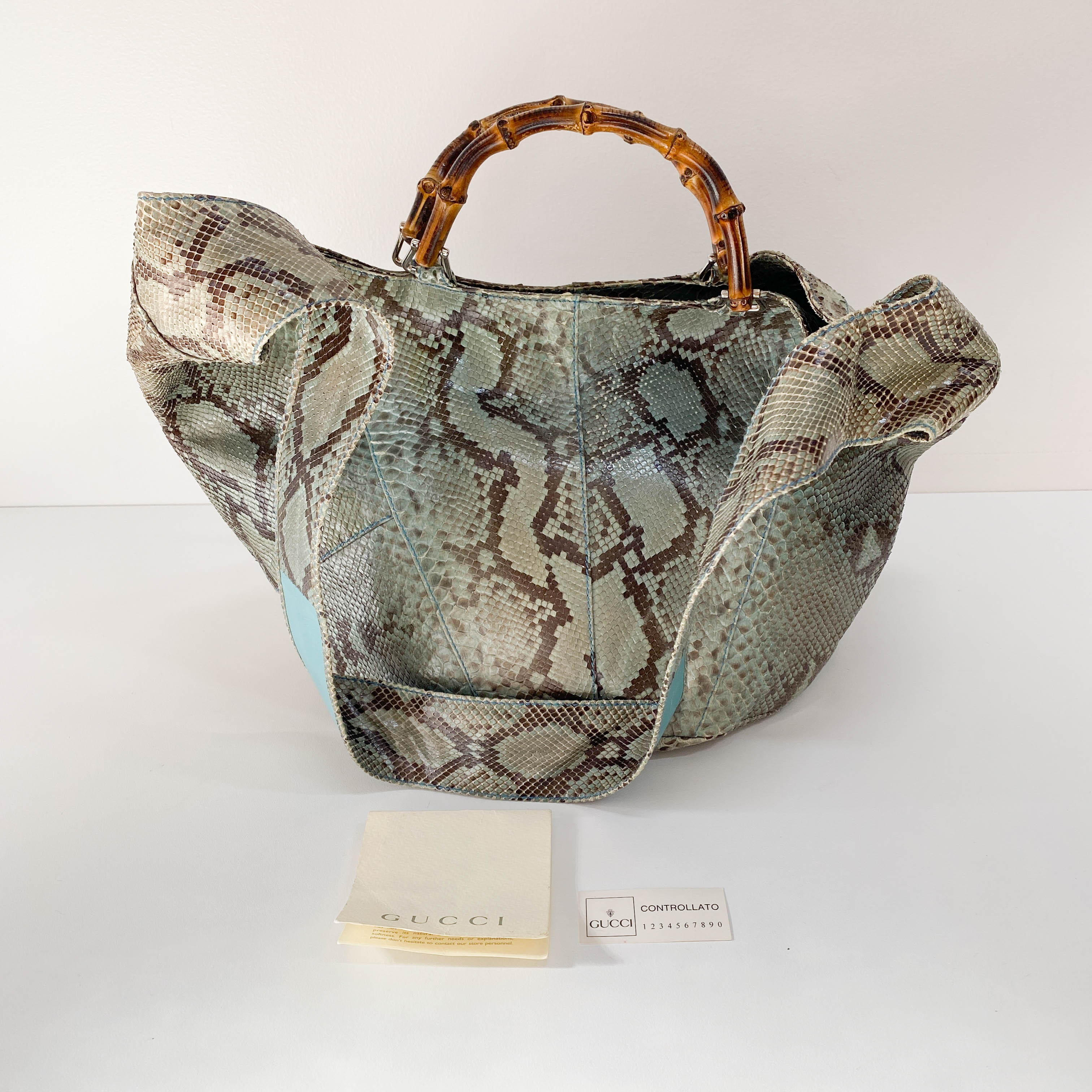 Bamboo Blue Python Embossed Leather Two Way Bag
