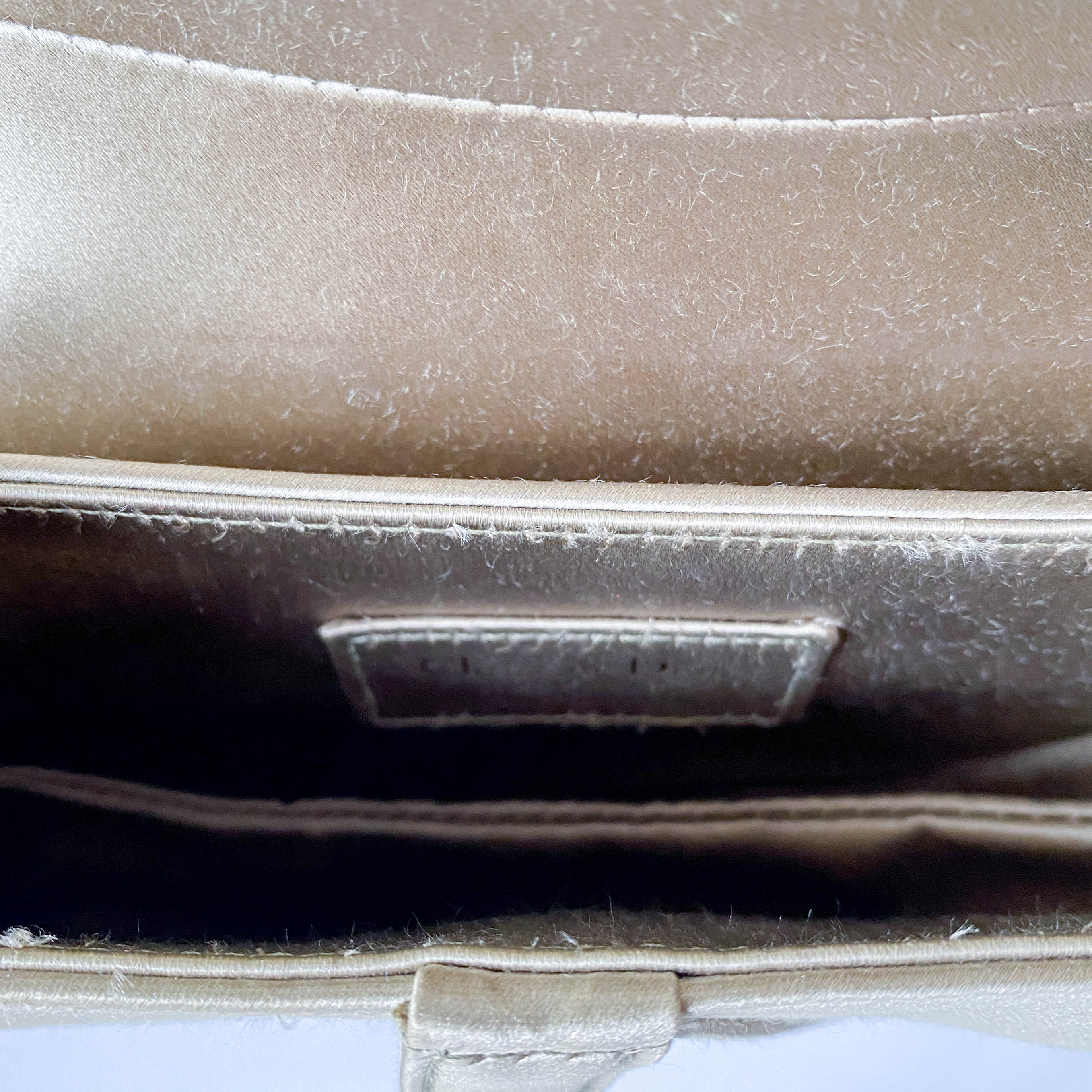 Mini Saddle Light Khaki Satin Shoulder Bag with Rhinestone Hardware