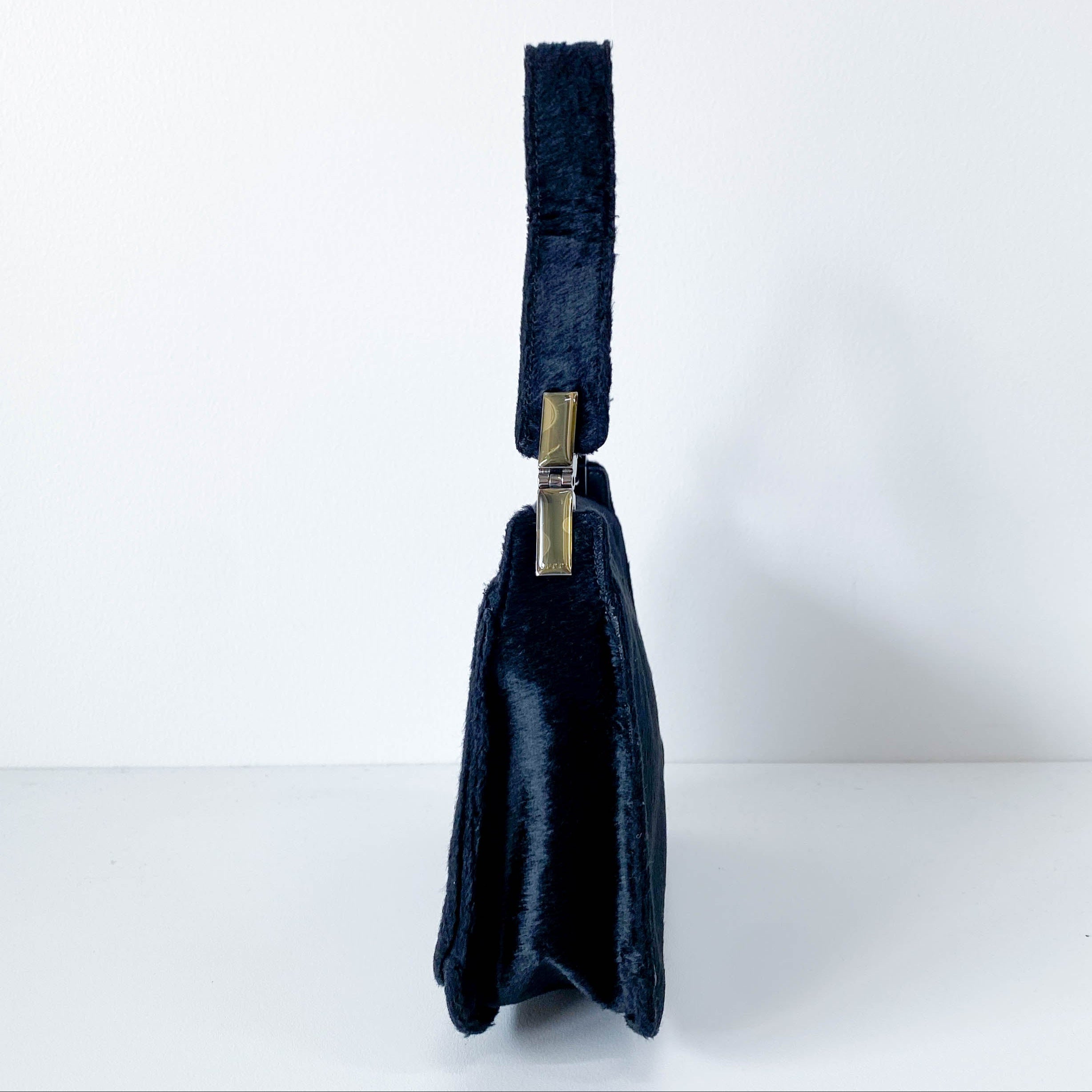 Mini Turn Lock Black Pony Hair Handle Bag