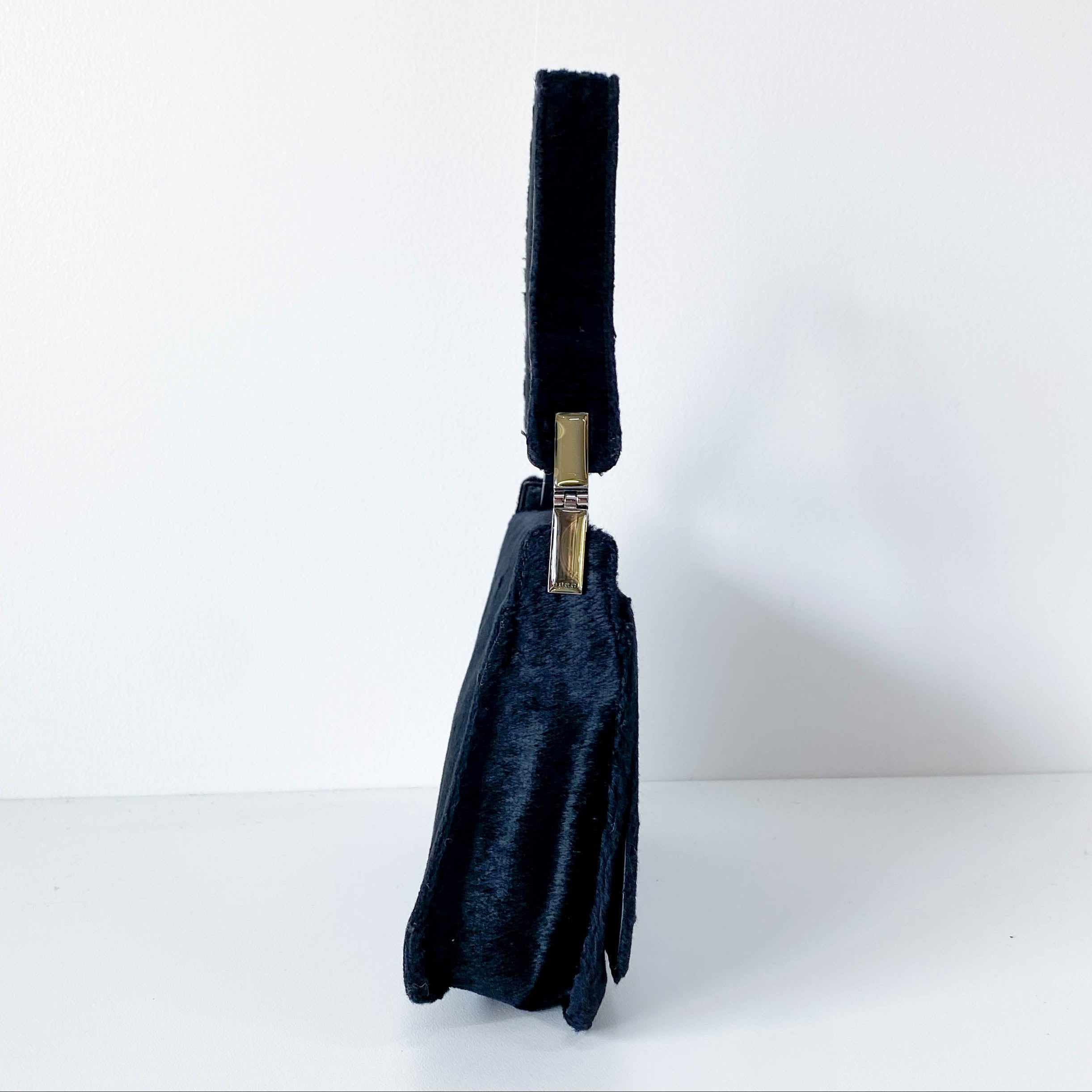 Mini Turn Lock Black Pony Hair Handle Bag