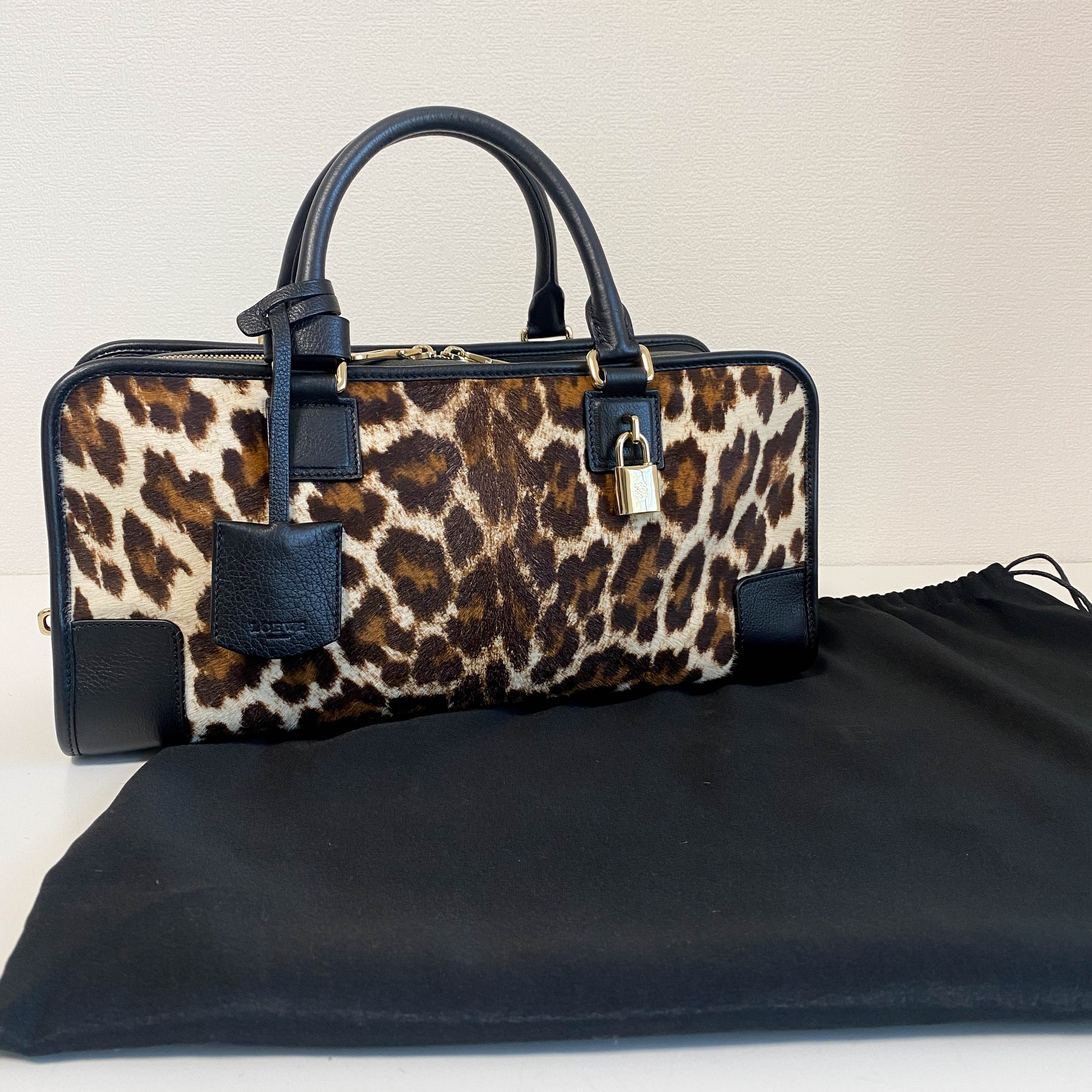 Loewe Amazona 36 Leopard Print Pony Hair Handbag