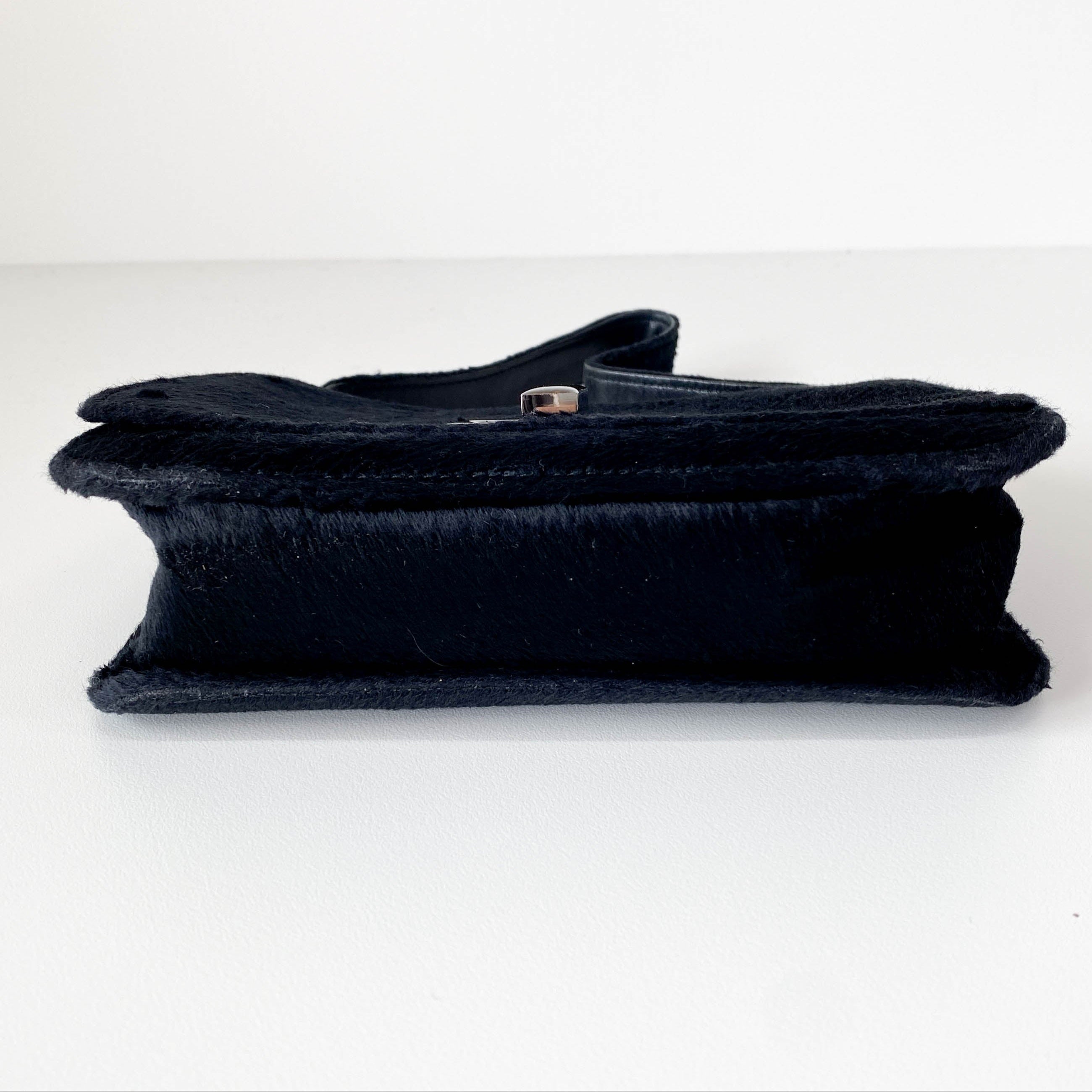 Mini Turn Lock Black Pony Hair Handle Bag