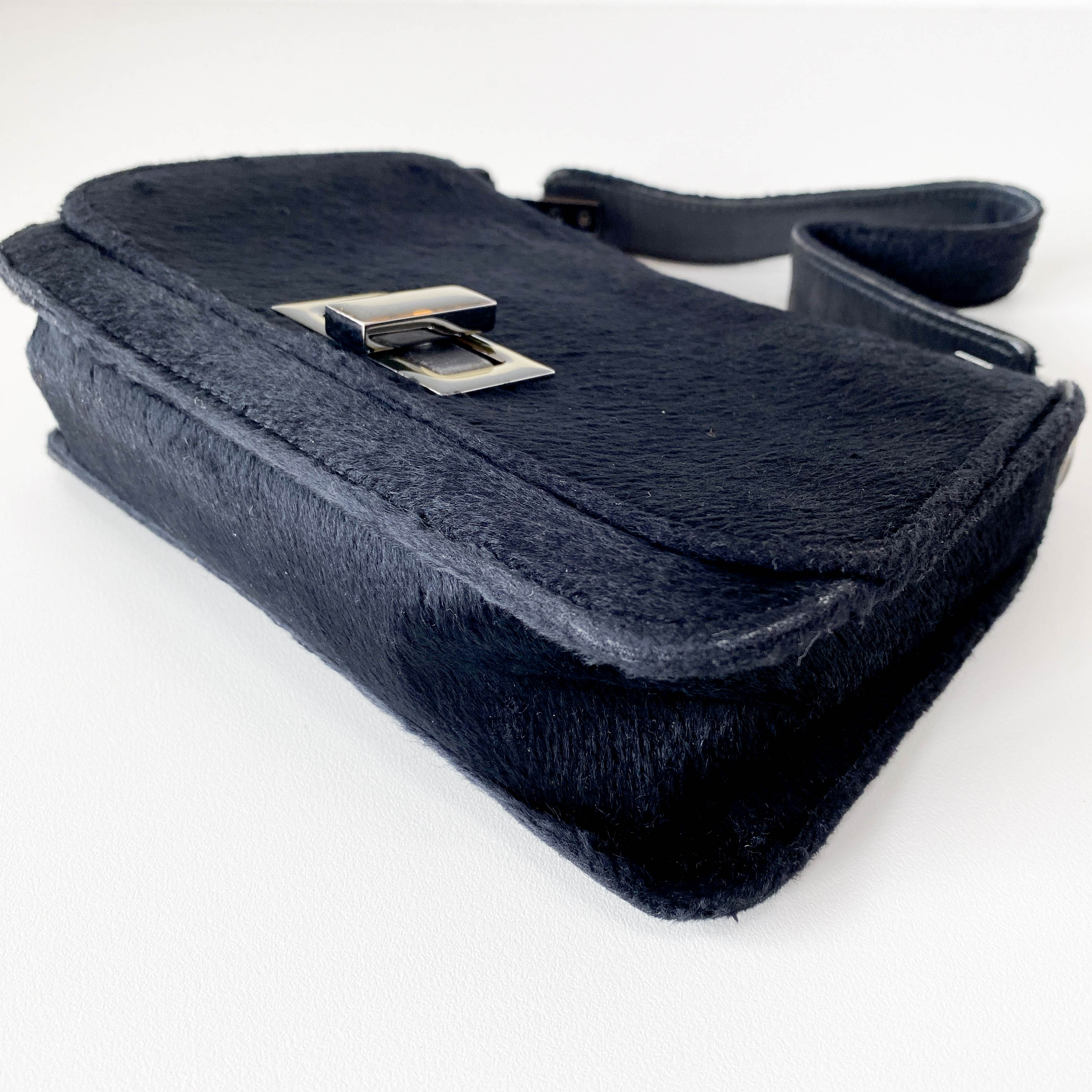 Mini Turn Lock Black Pony Hair Handle Bag