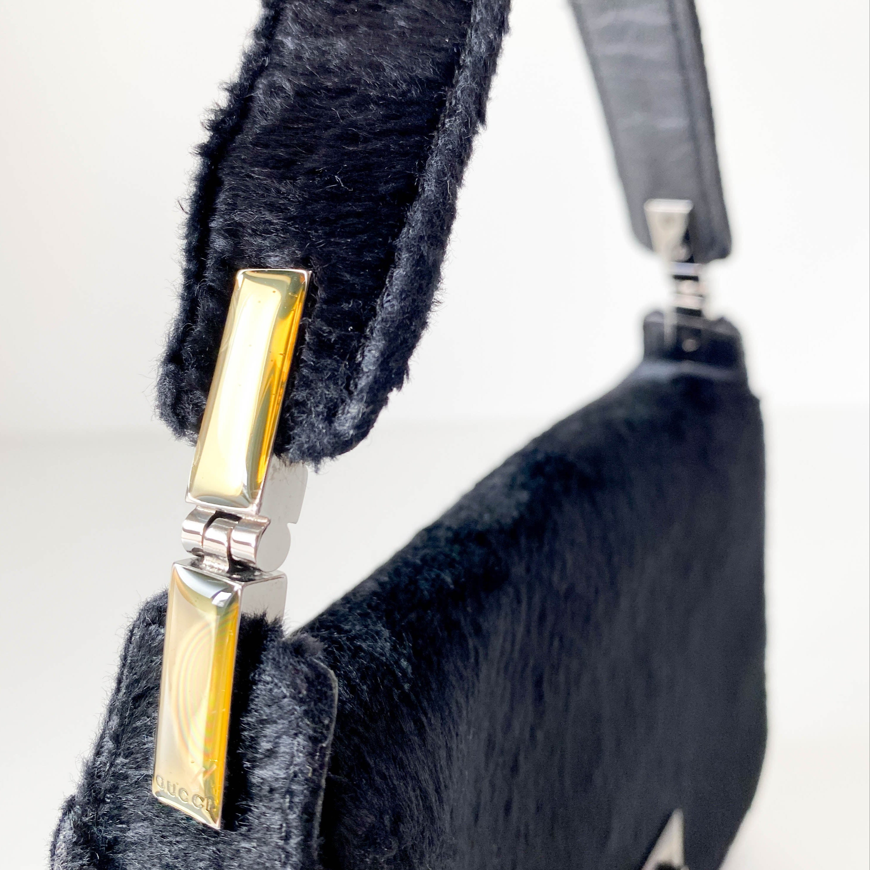 Mini Turn Lock Black Pony Hair Handle Bag