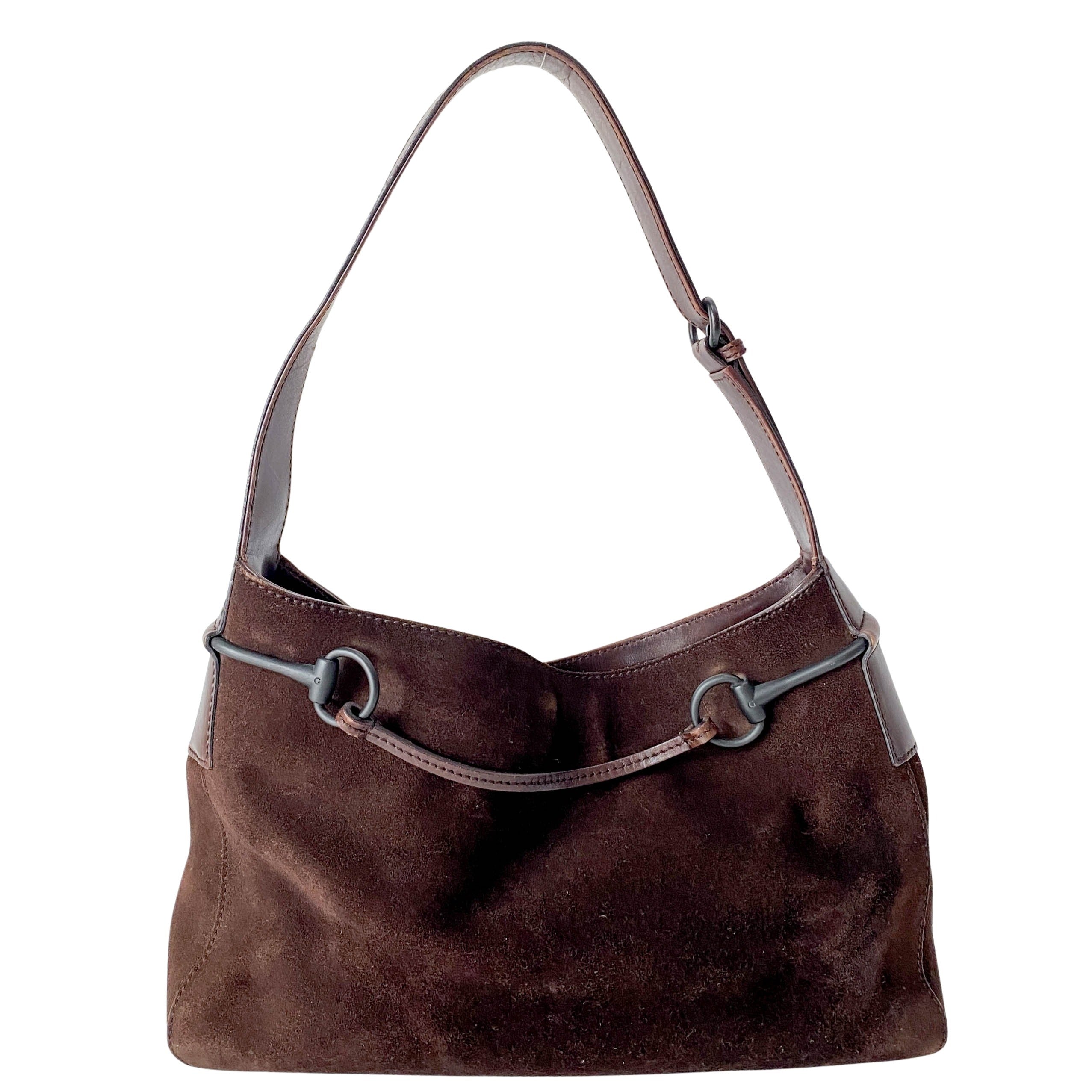 Horsebit Brown Suede Hobo Shoulder Bag