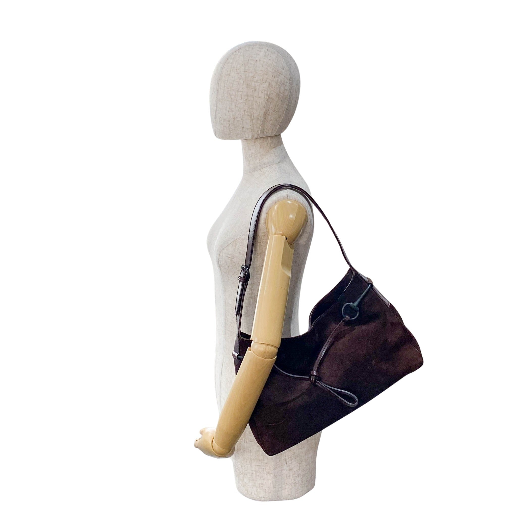 Horsebit Brown Suede Hobo Shoulder Bag