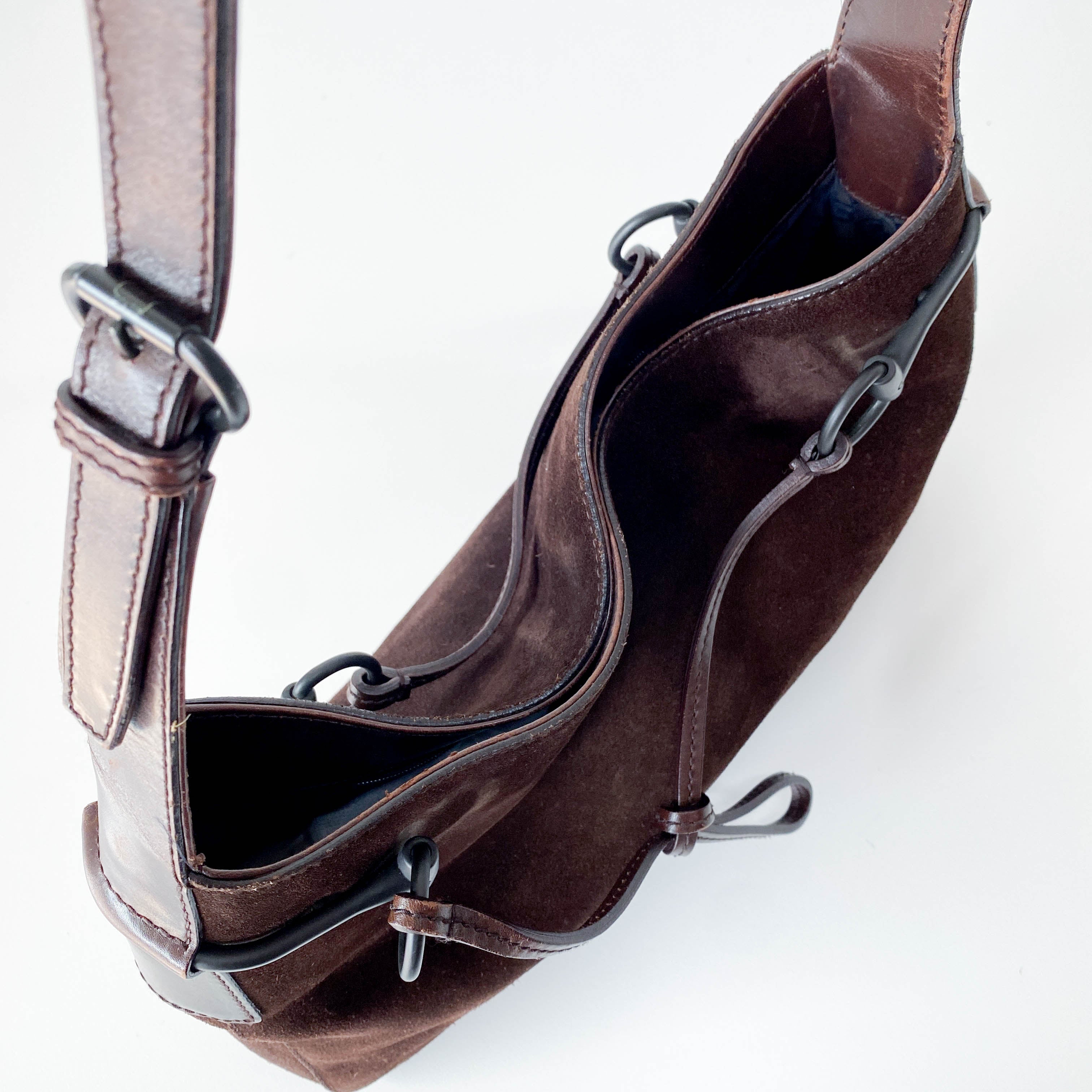 Horsebit Brown Suede Hobo Shoulder Bag