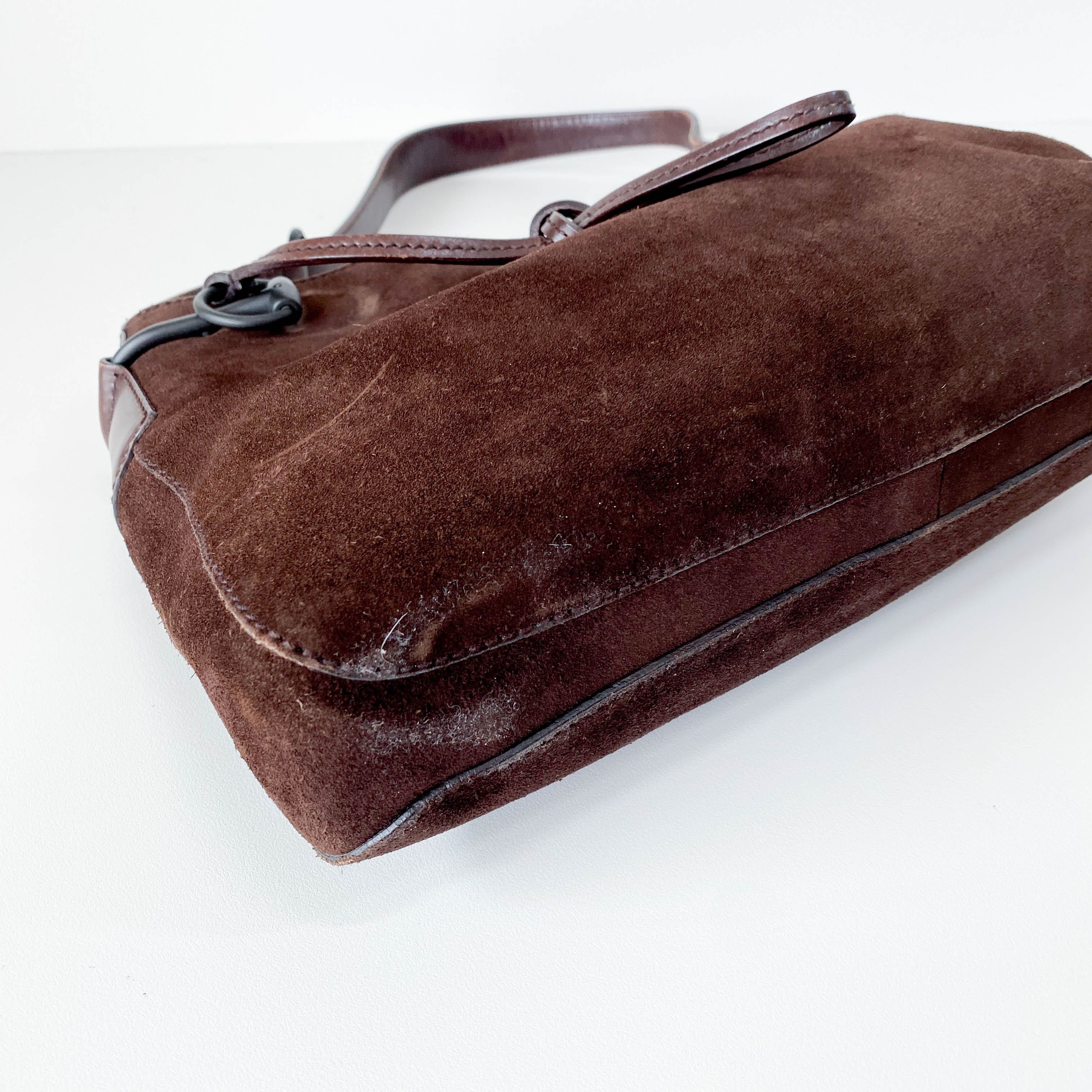 Horsebit Brown Suede Hobo Shoulder Bag