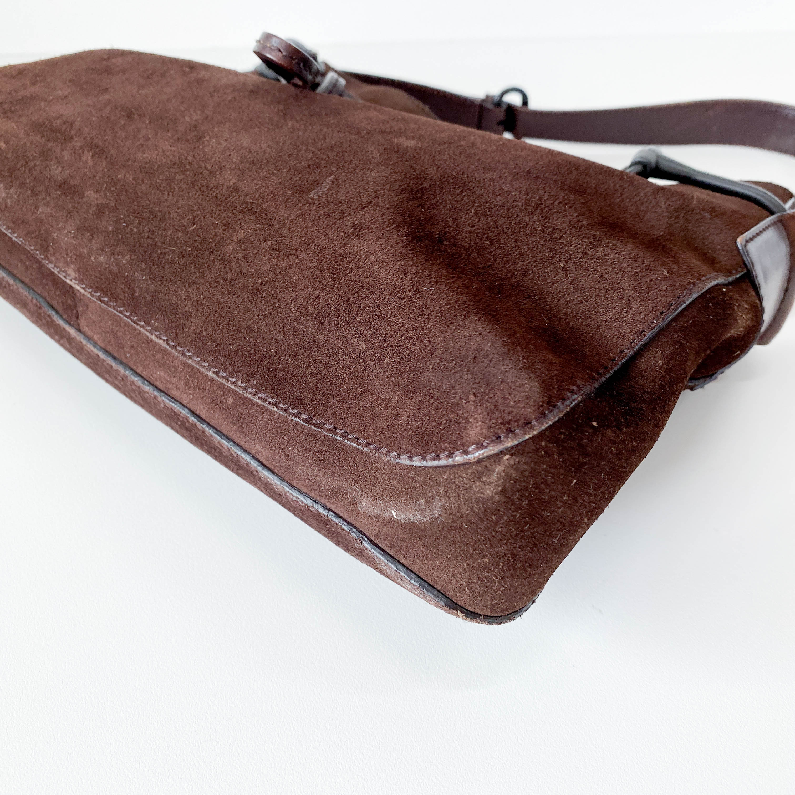 Horsebit Brown Suede Hobo Shoulder Bag