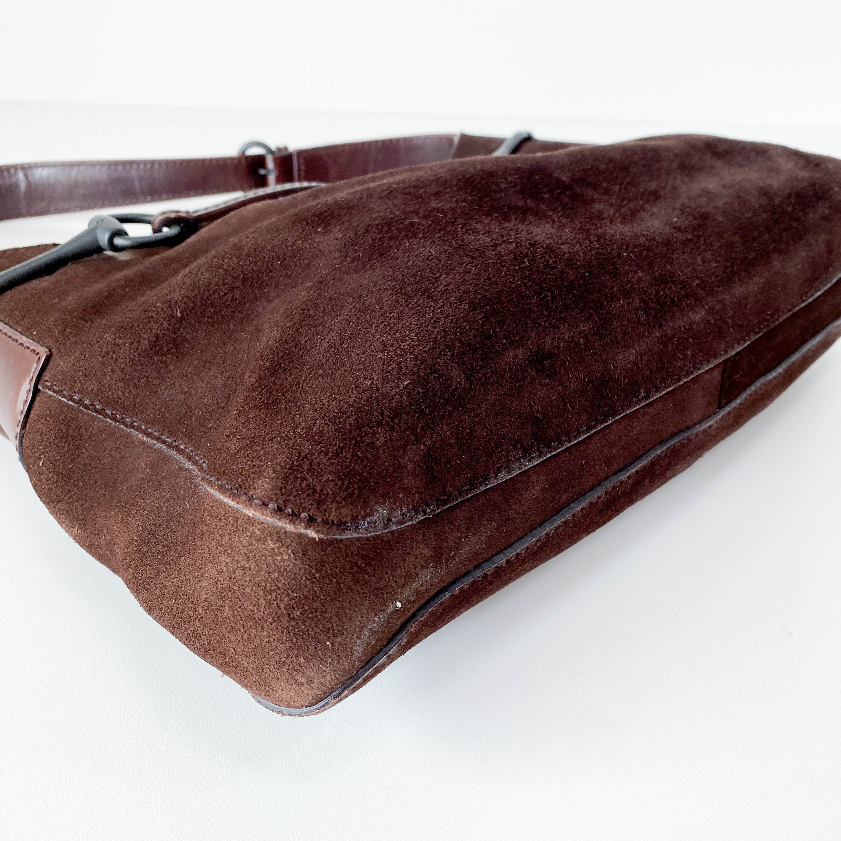 Horsebit Brown Suede Hobo Shoulder Bag