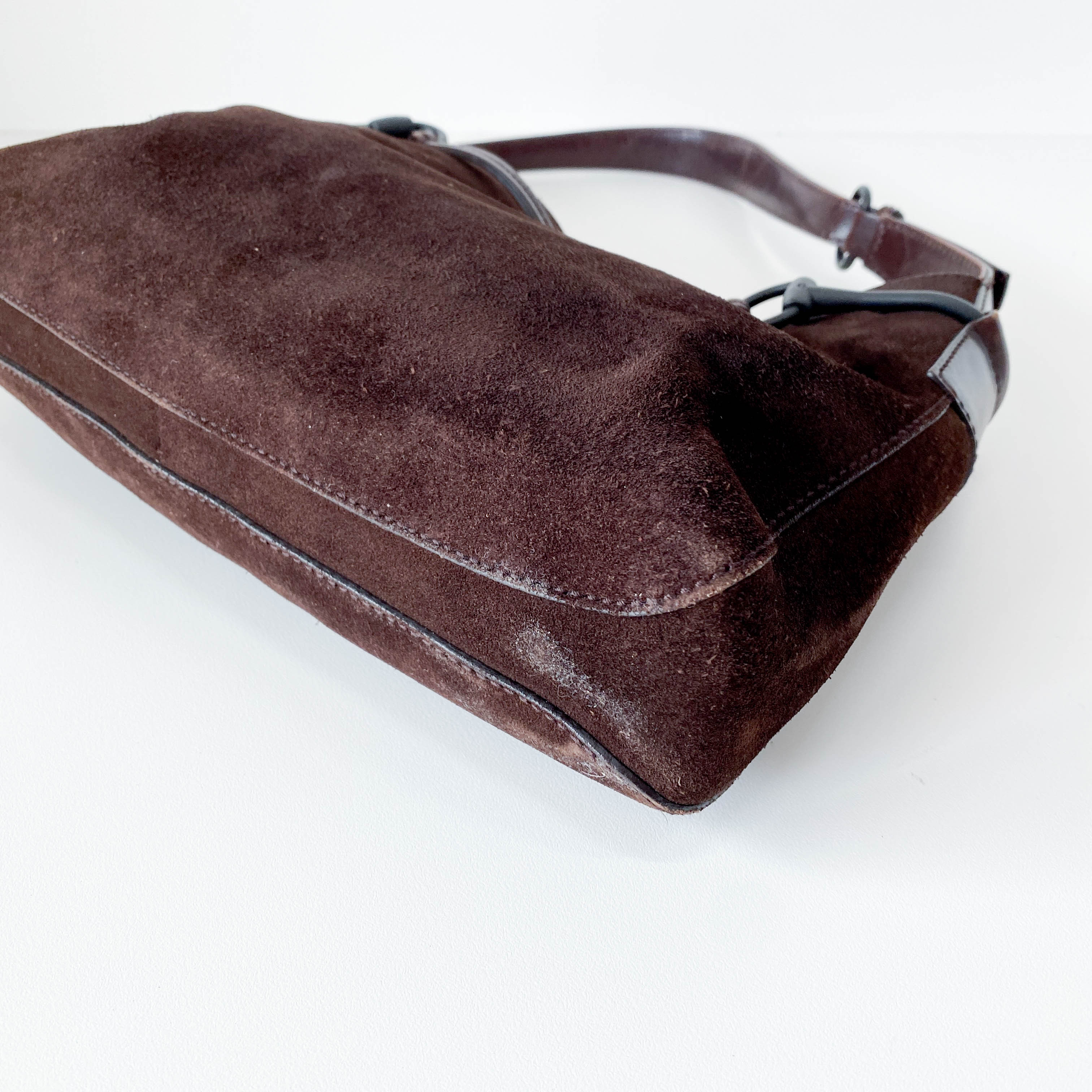 Horsebit Brown Suede Hobo Shoulder Bag