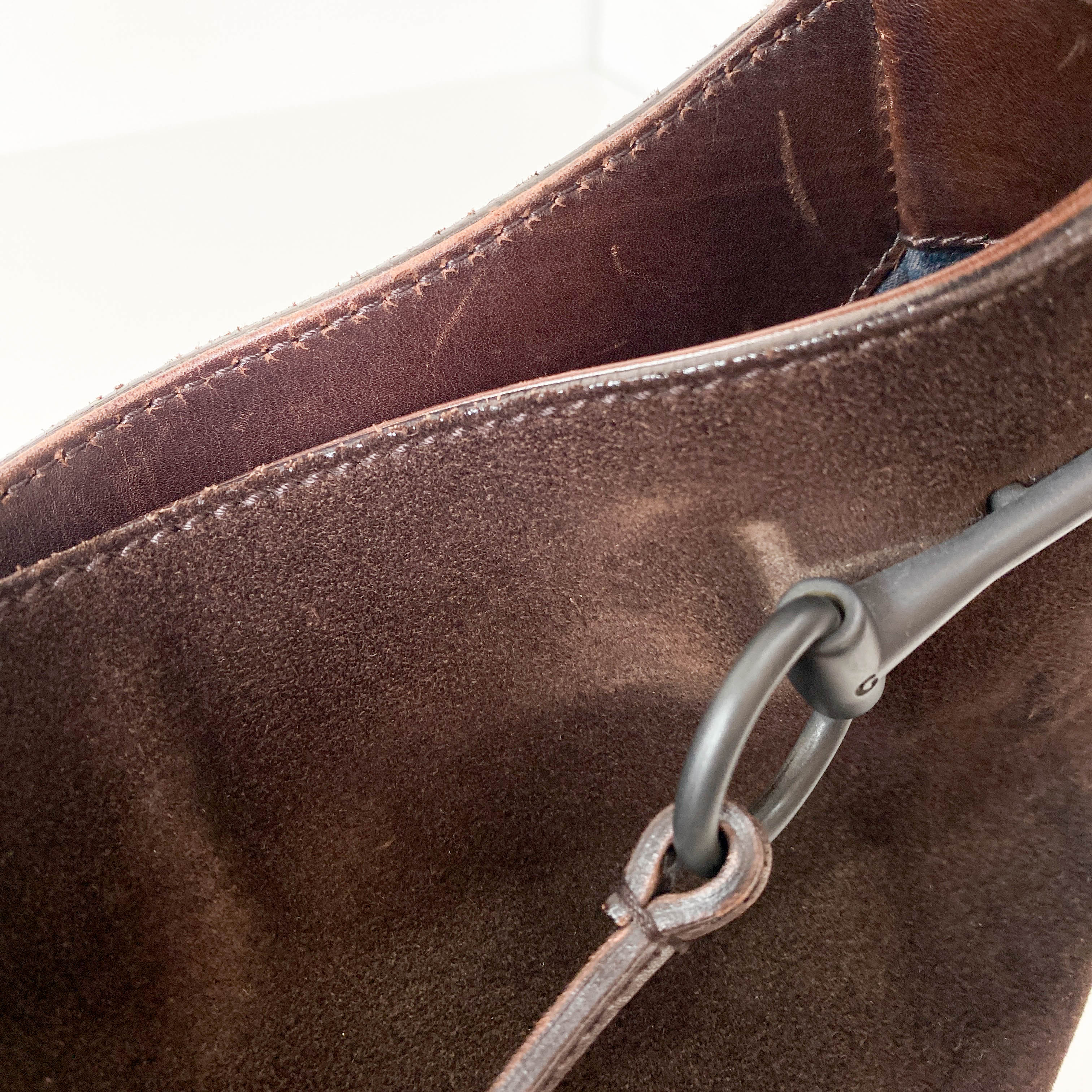 Horsebit Brown Suede Hobo Shoulder Bag