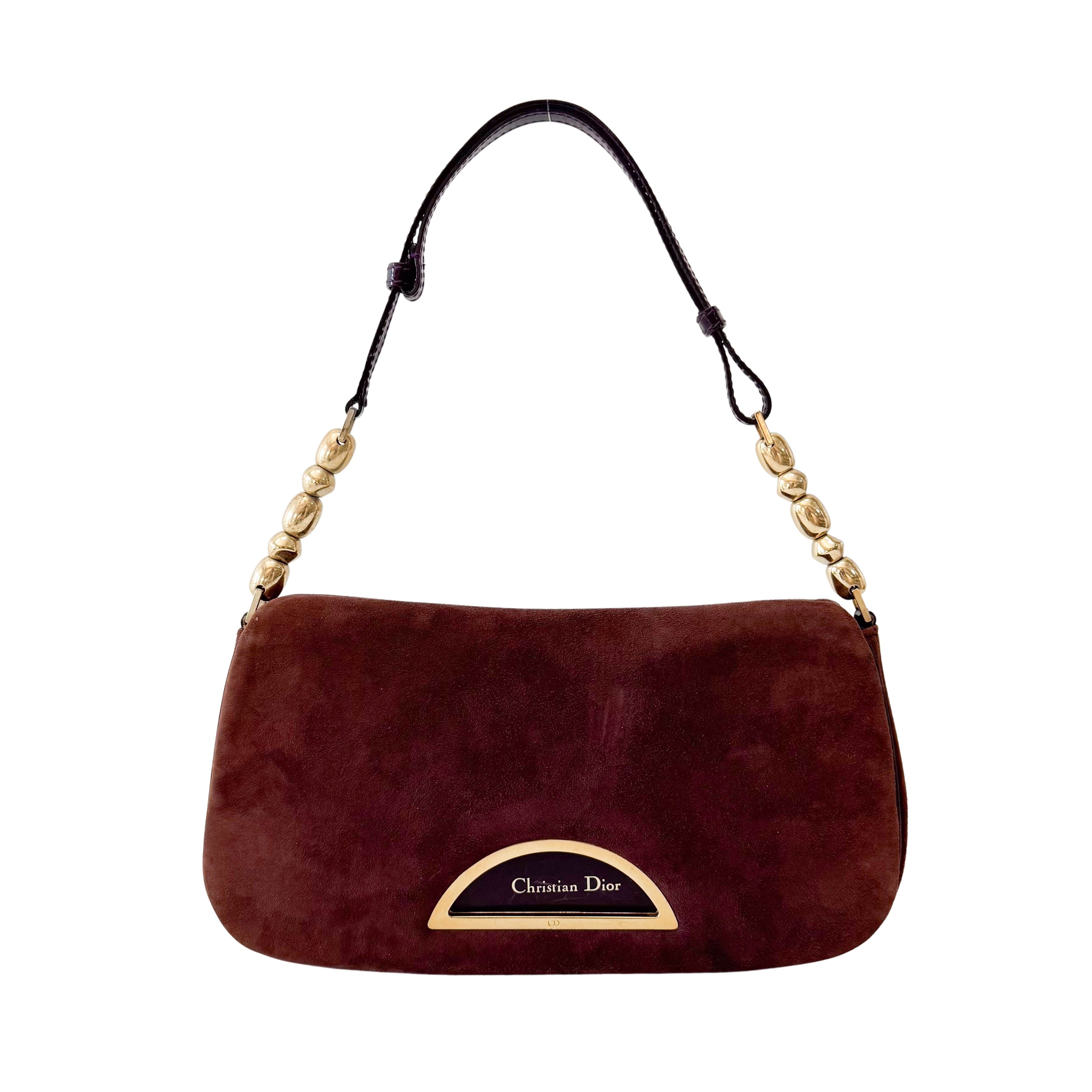 Malice Pearl Brown Suede Shoulder Bag