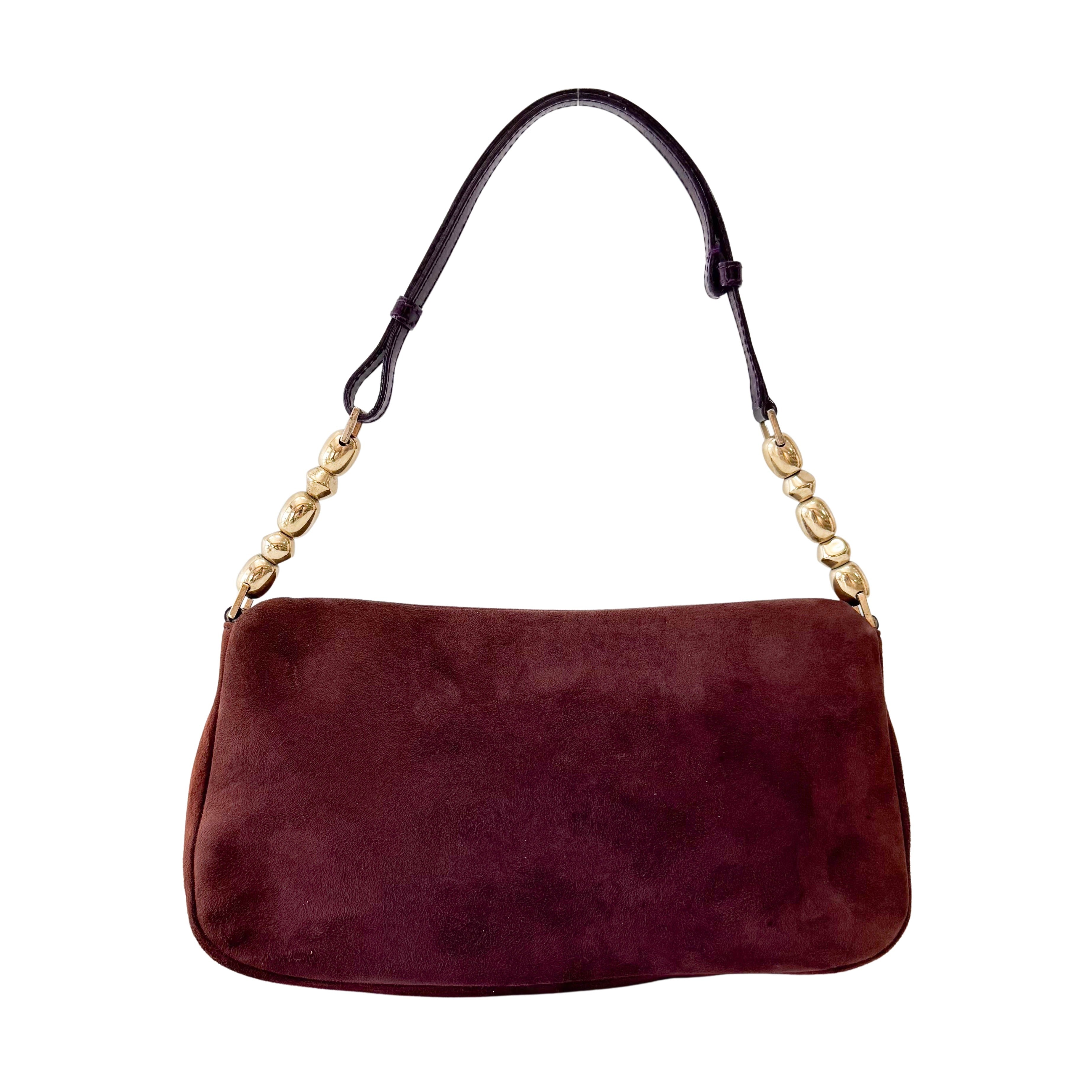 Malice Pearl Brown Suede Shoulder Bag