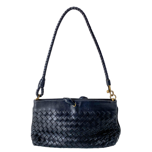 Intrecciato Black Leather Shoulder Bag