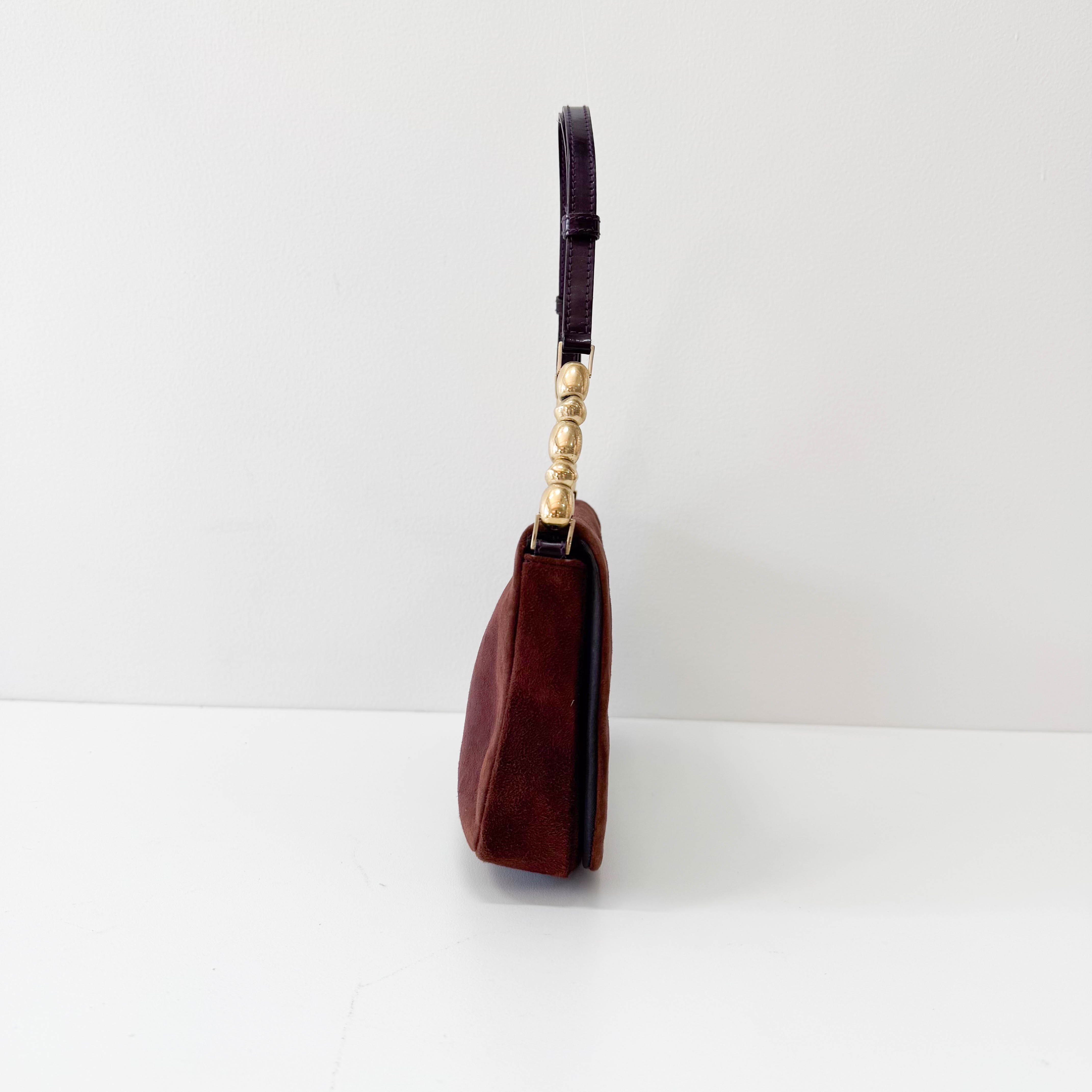 Malice Pearl Brown Suede Shoulder Bag