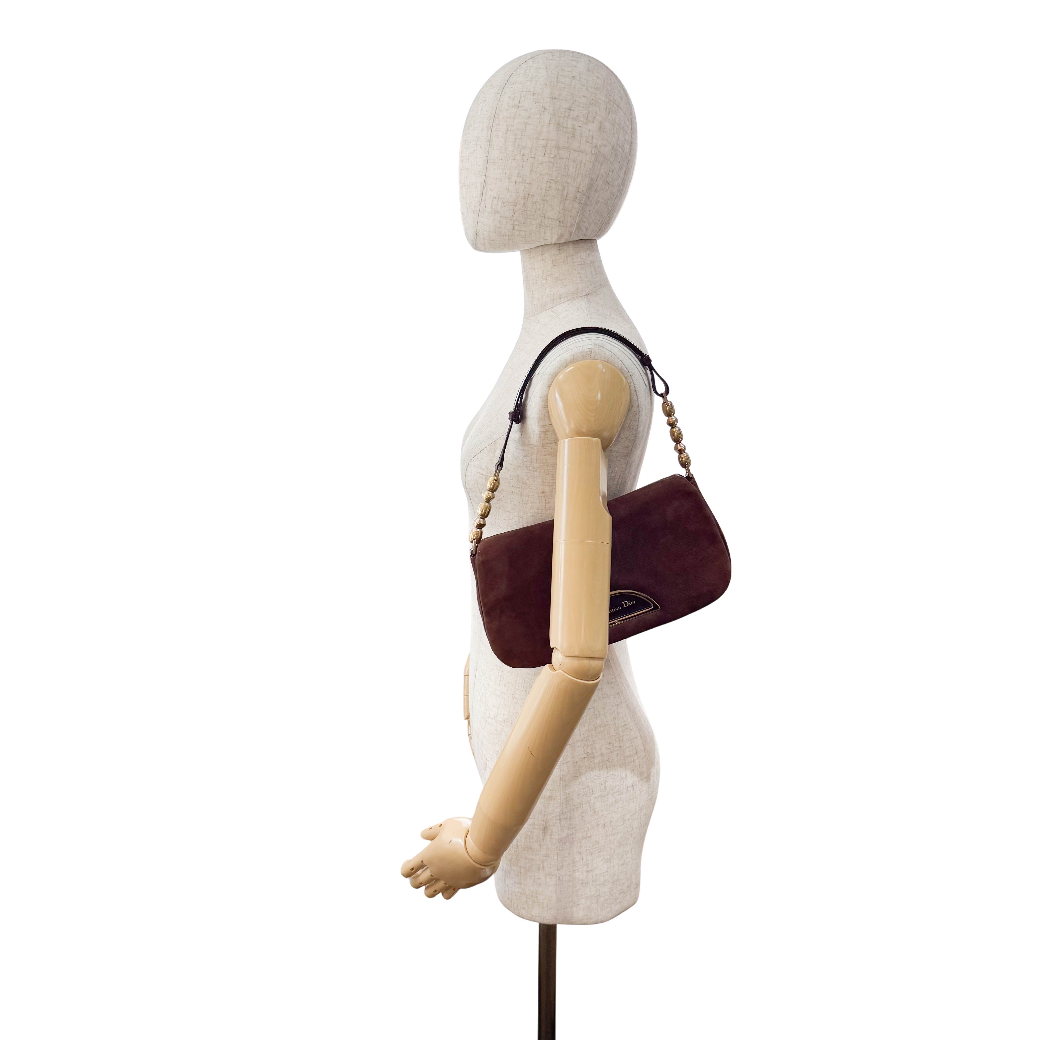 Malice Pearl Brown Suede Shoulder Bag