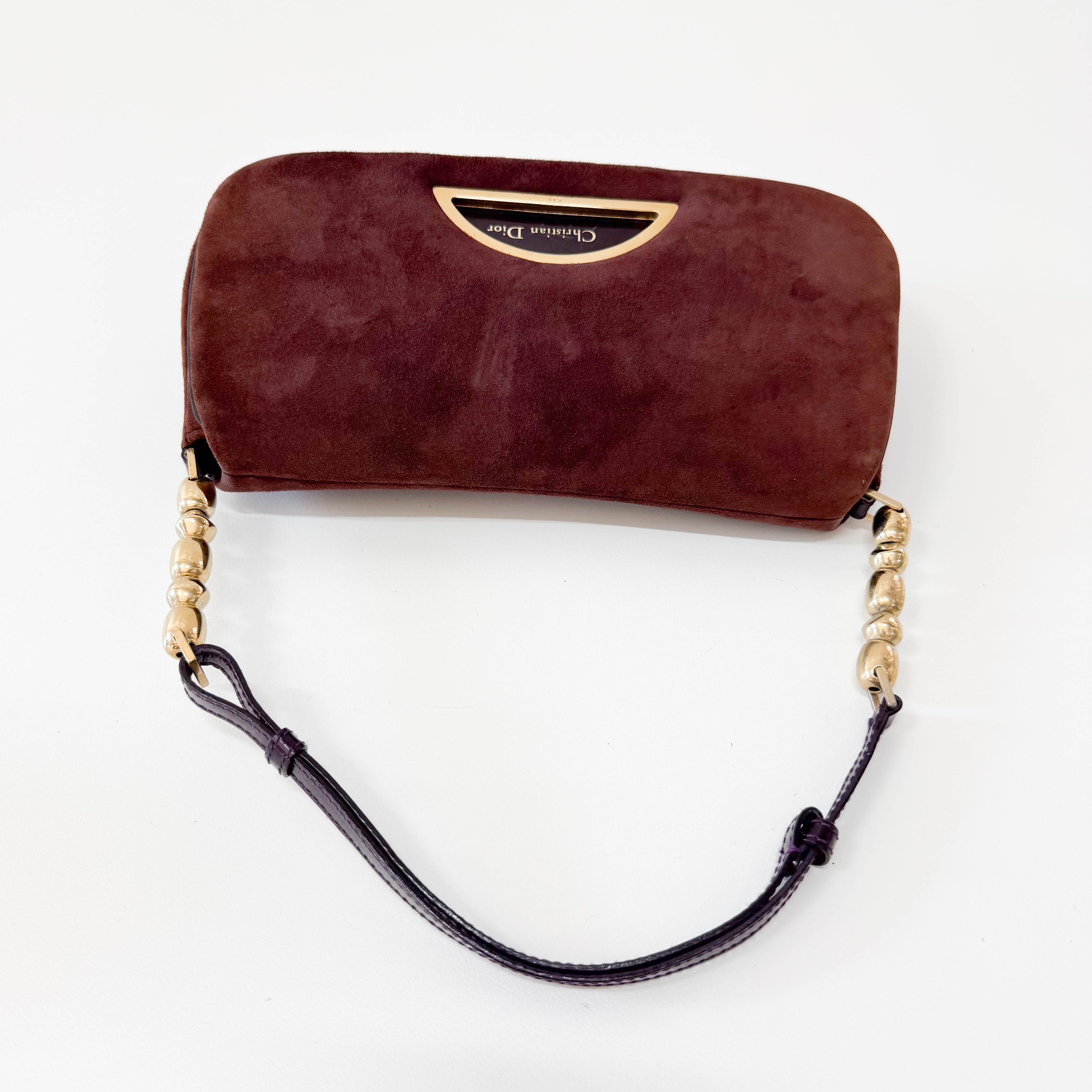 Malice Pearl Brown Suede Shoulder Bag