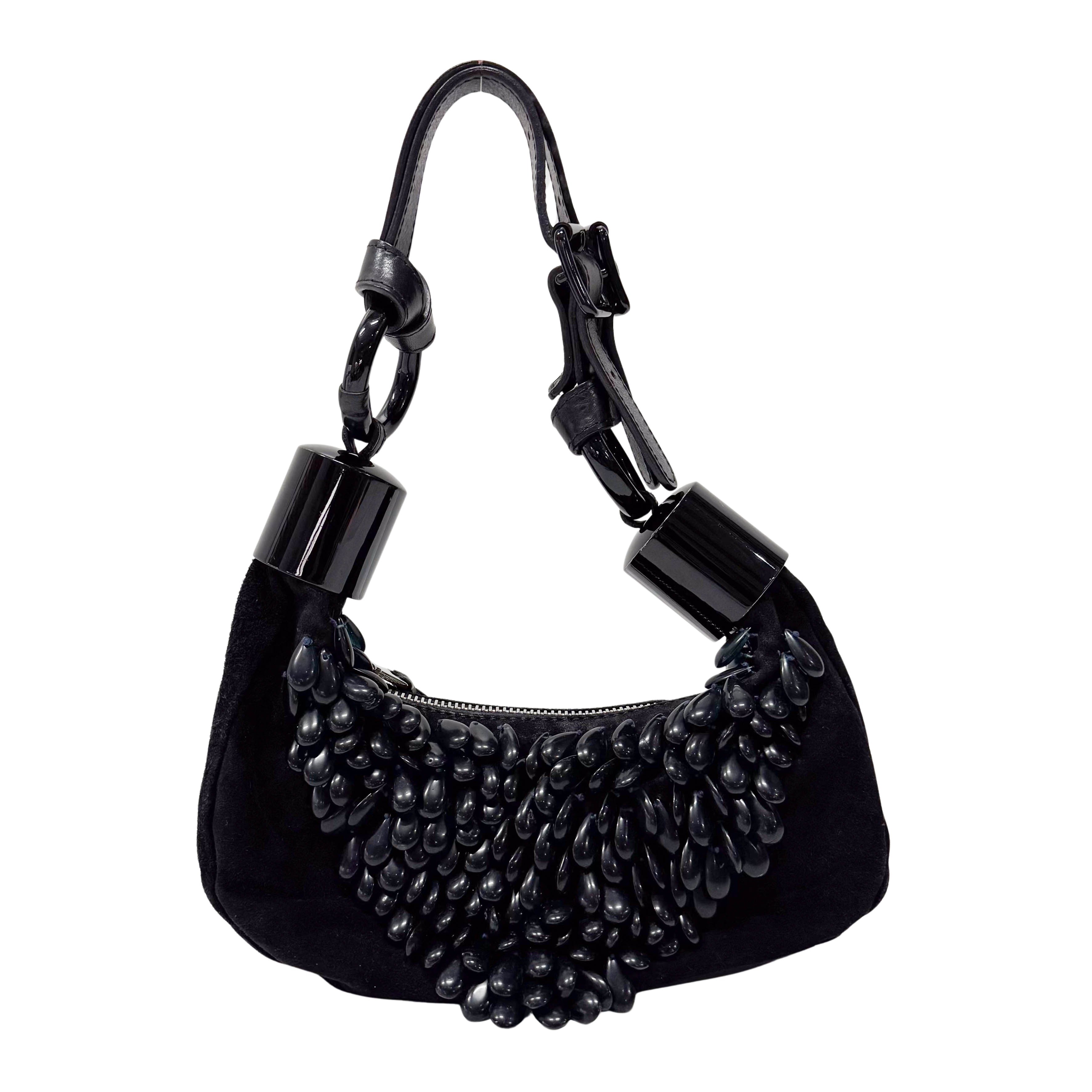 Black Suede Beaded Shoulder Bag