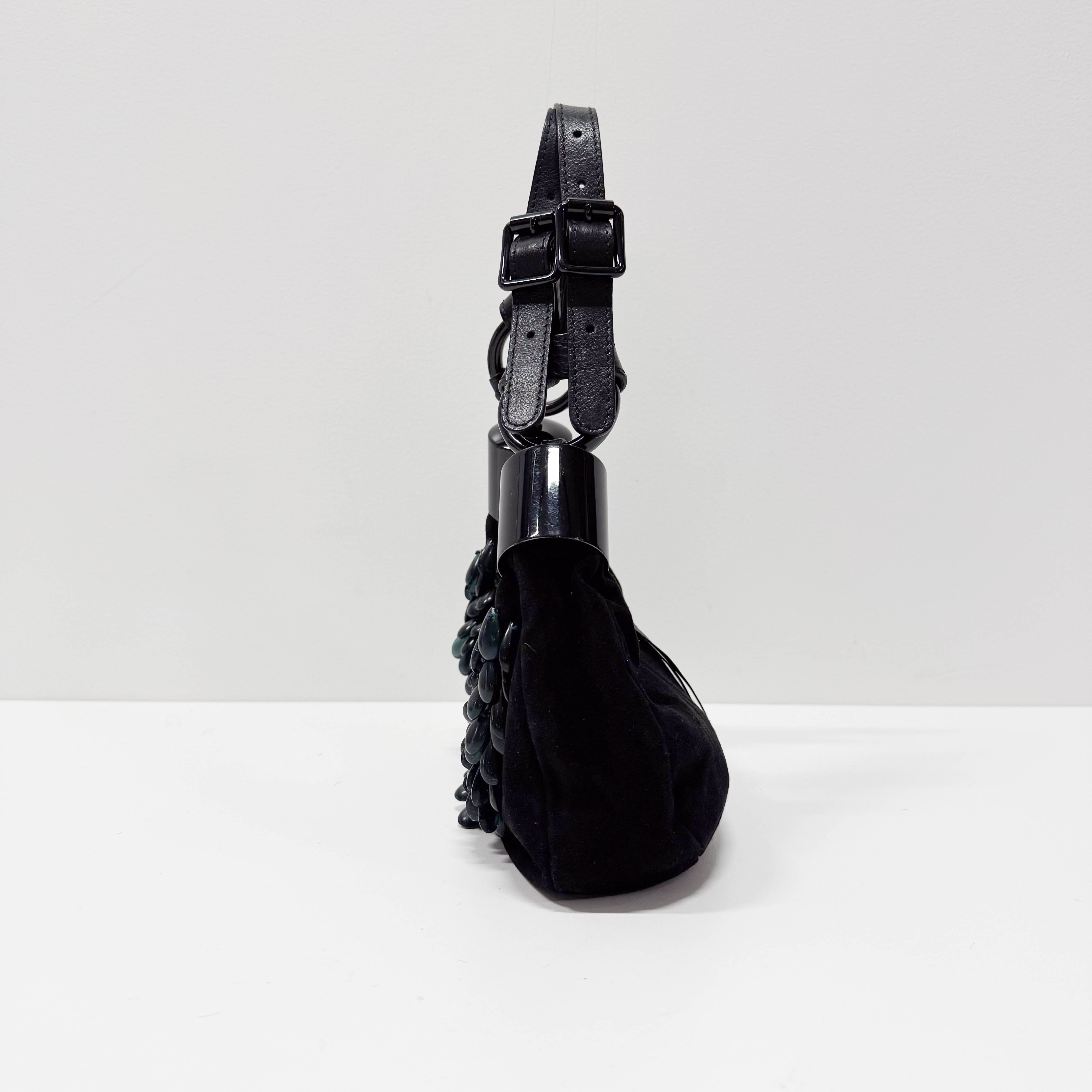 Black Suede Beaded Shoulder Bag